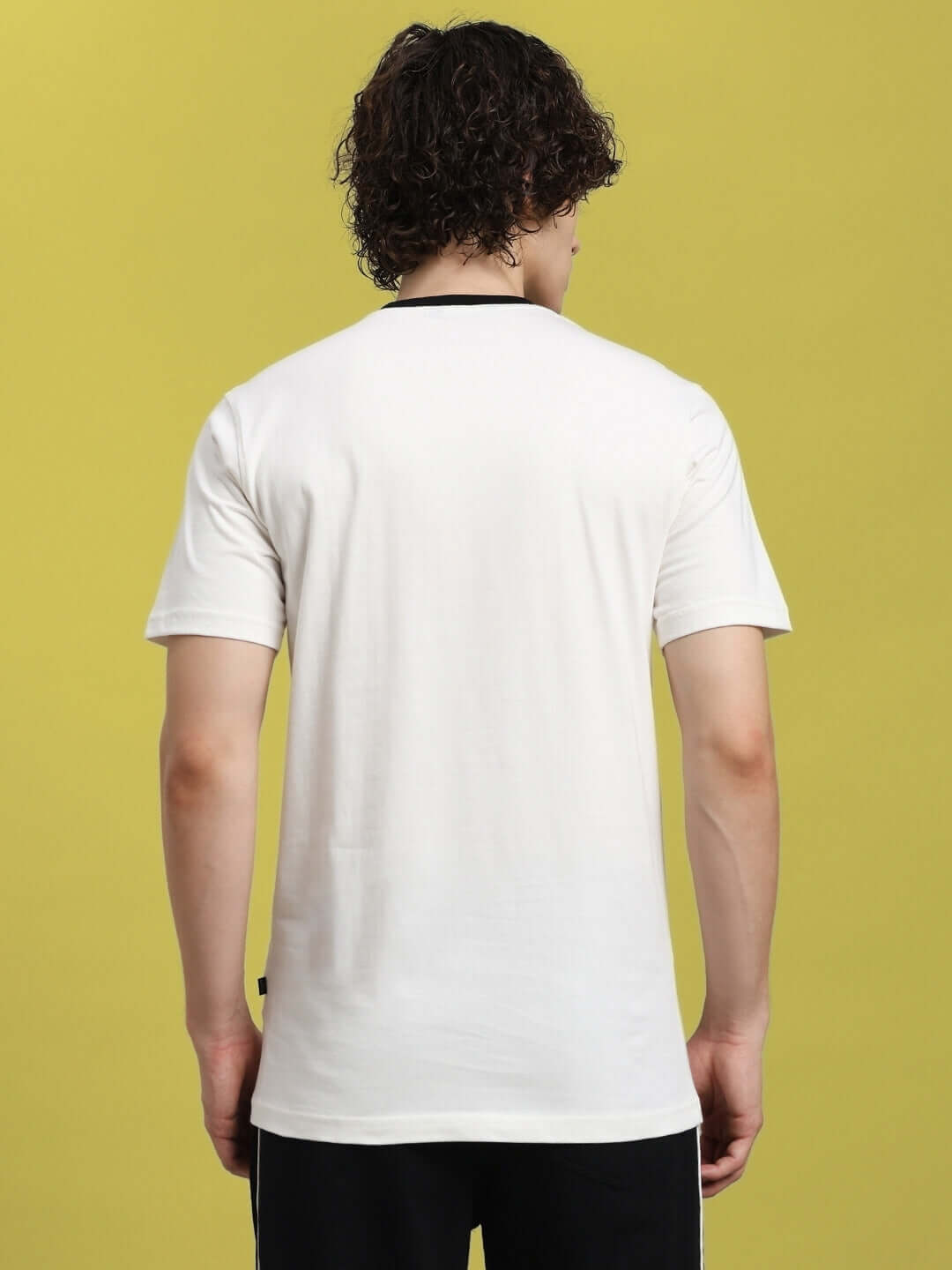 Back view of person wearing white Eagle Wings regular fit T-shirt made from premium cotton fabric.