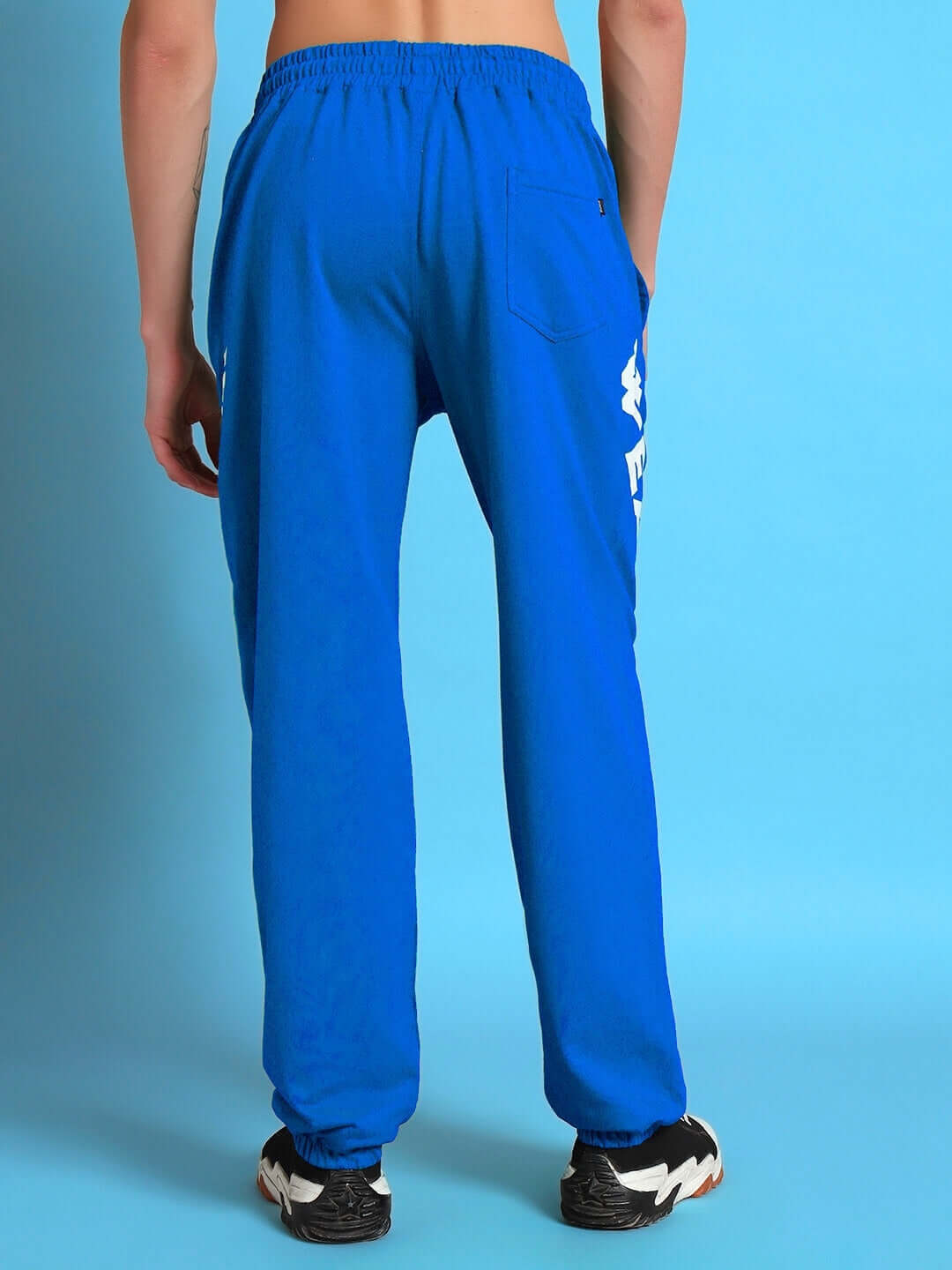 Back view of ELLEN RELAXED FIT JOGGER BLUE showing premium cotton-blend fabric and relaxed silhouette for comfort.