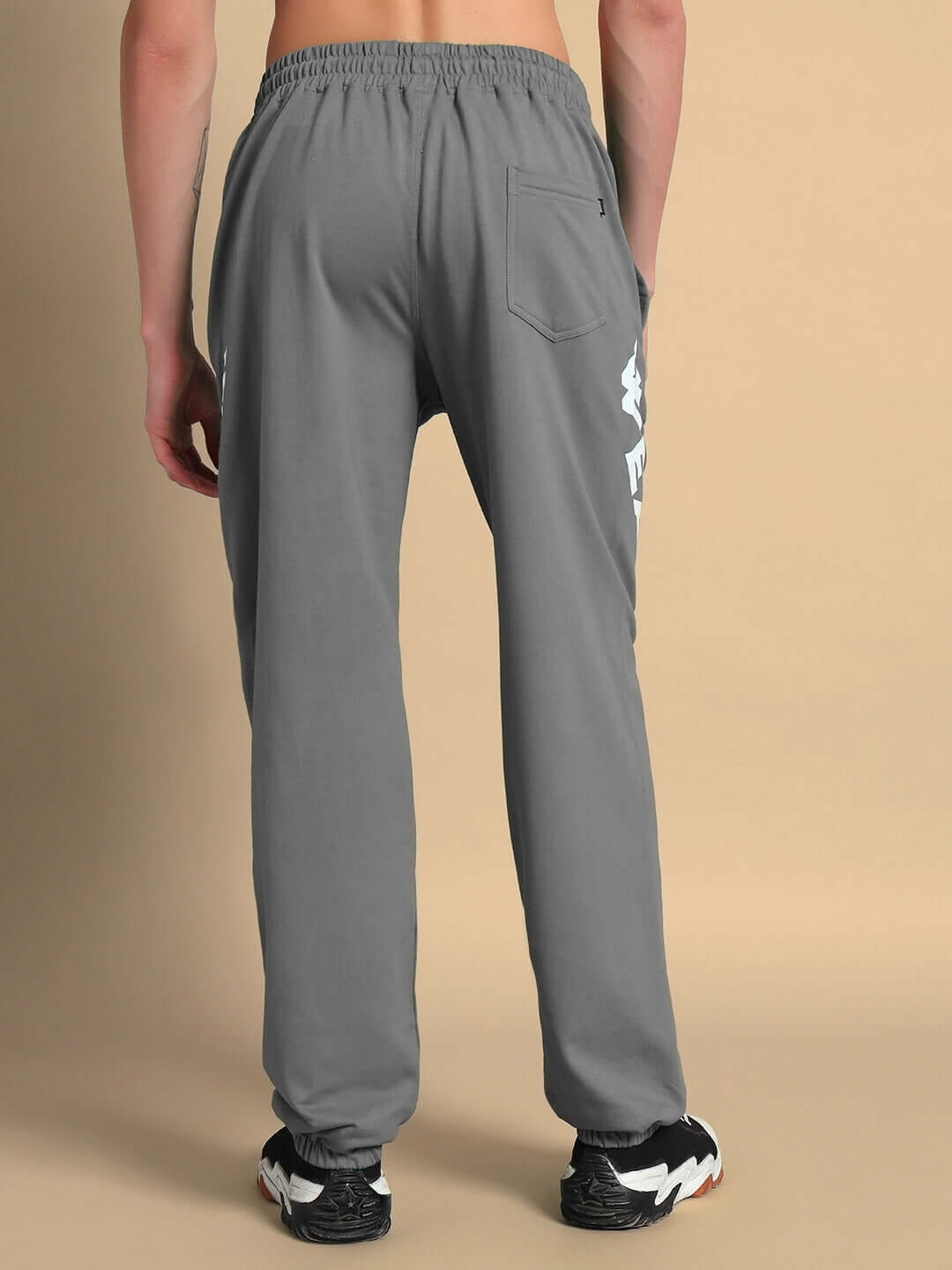 Back view of ELLEN RELAXED FIT JOGGER GREY showcasing premium cotton-blend fabric.