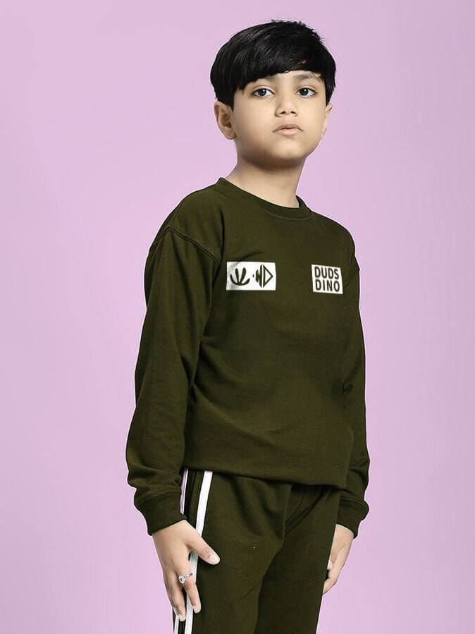 EPIC DINO SWEATSHIRT FOR BOYS AND GIRLS OLIVE GREEN - KIDS SWEATSHIRT