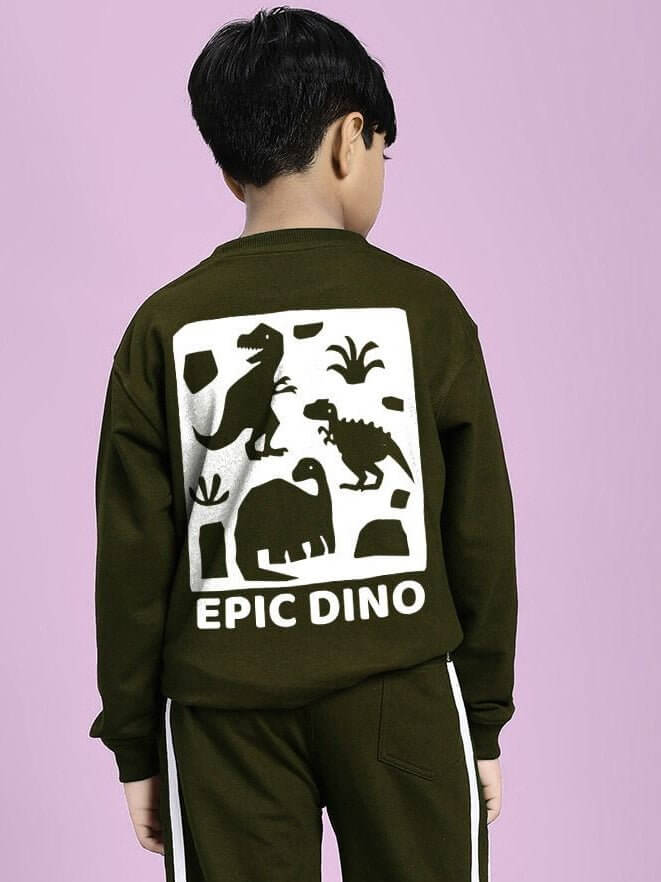 EPIC DINO SWEATSHIRT FOR BOYS AND GIRLS OLIVE GREEN - KIDS SWEATSHIRT
