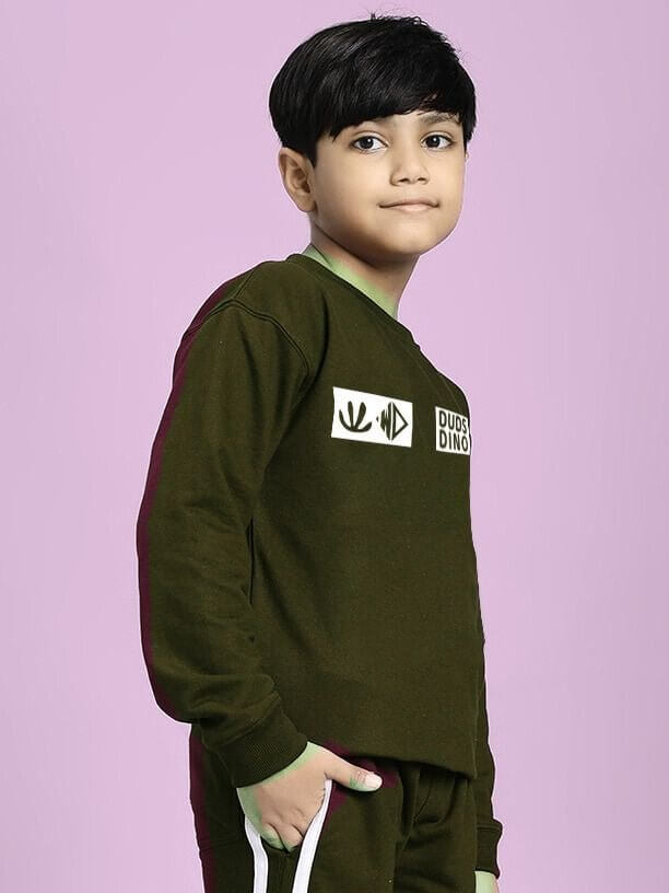 EPIC DINO SWEATSHIRT FOR BOYS AND GIRLS OLIVE GREEN - KIDS SWEATSHIRT