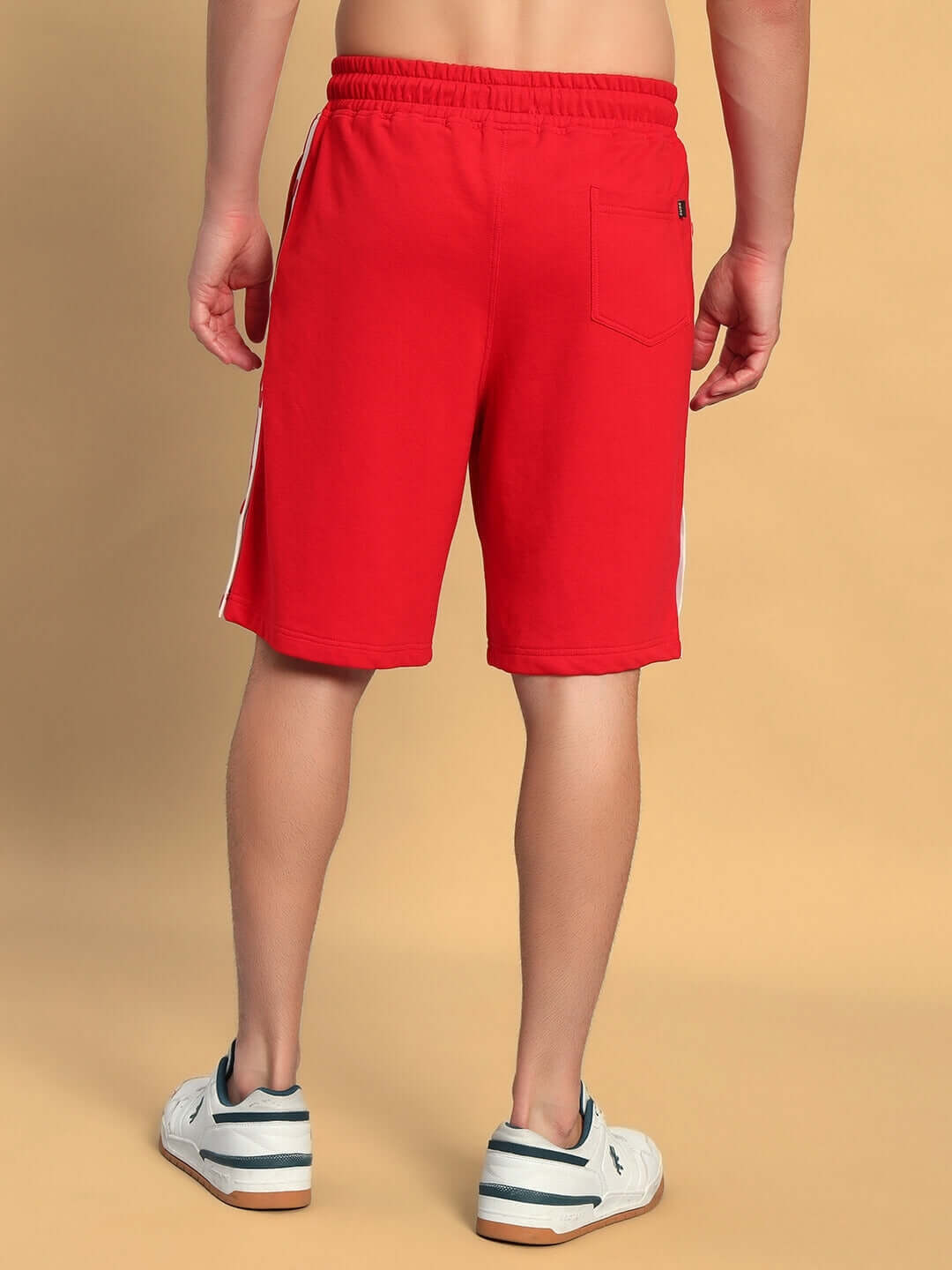 Back view of EZEL REGULAR FIT COTTON SHORTS RED showing vibrant color and casual style