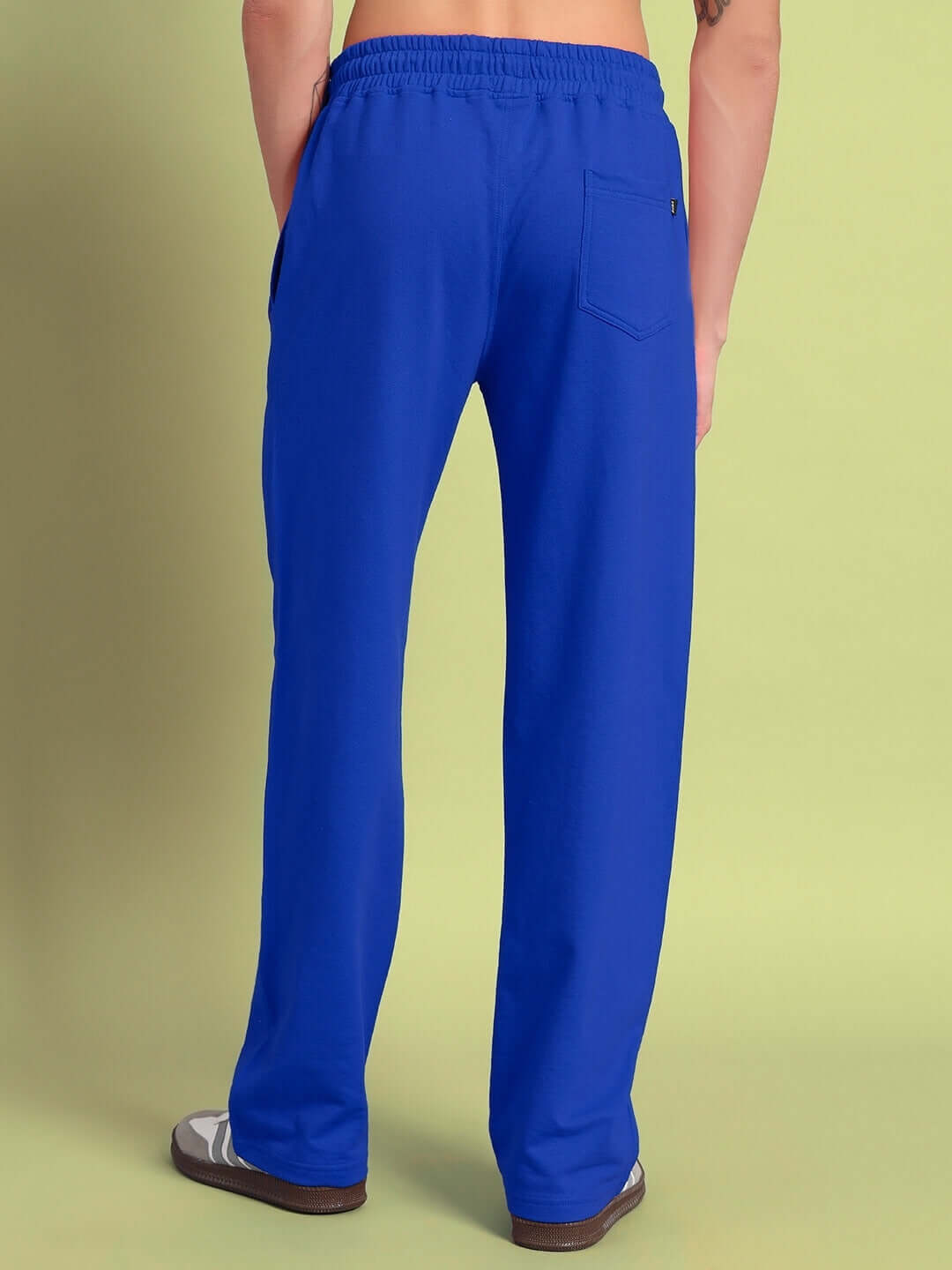Back view of FEELING GOOFY RELAXED FIT JOGGER BLUE highlighting premium cotton blend fabric and vibrant blue color.