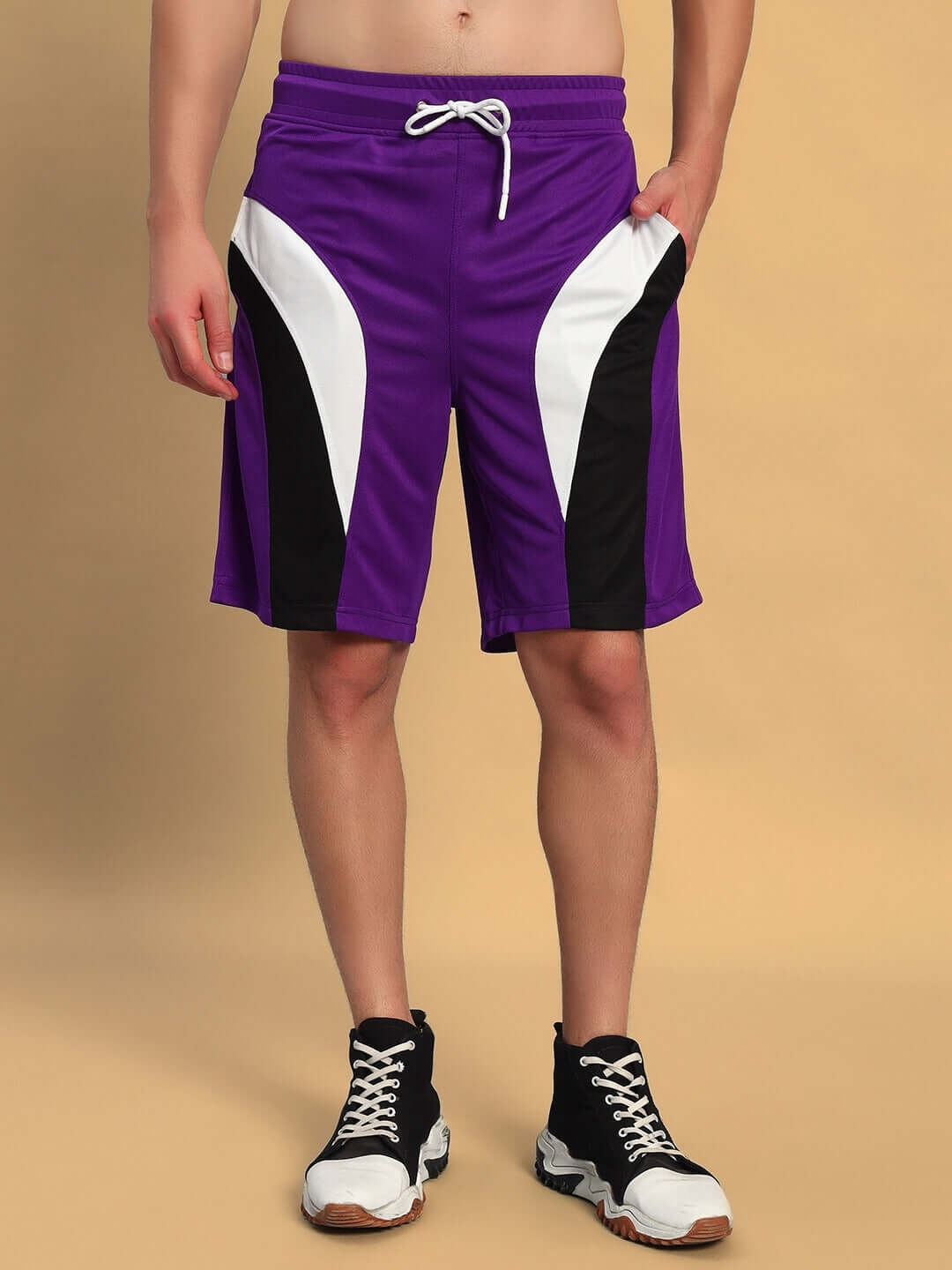 FIFA COLORBLOCK CO-ORD SET PURPLE shorts for boys and girls, featuring an athletic style design with dynamic purple and black colorblock.