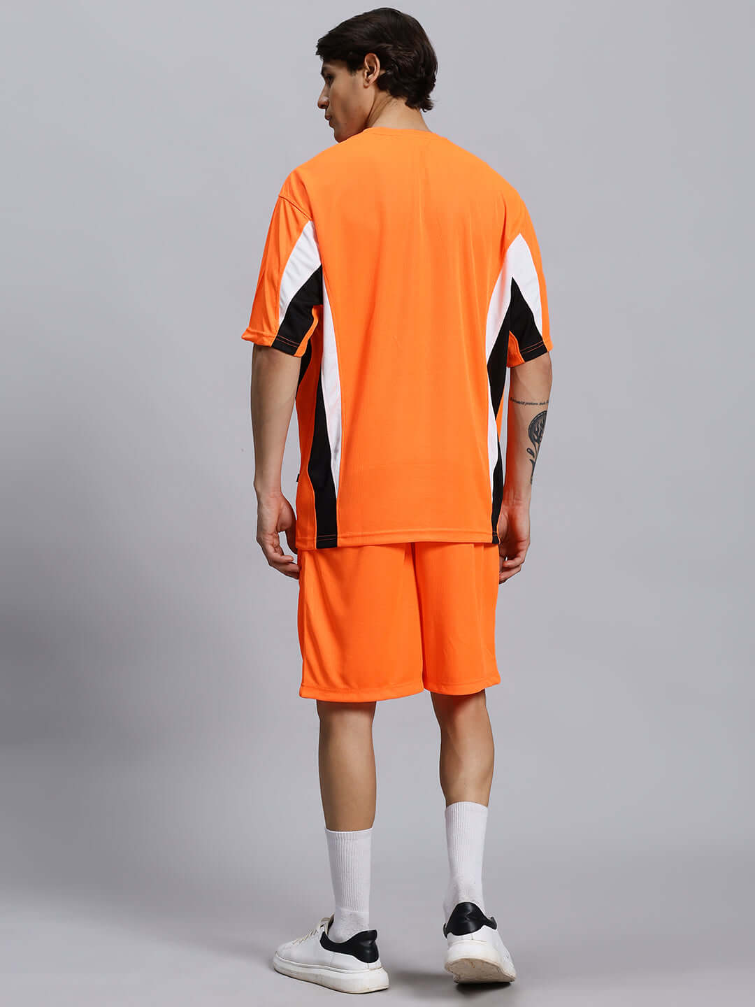 FIFA COLORBLOCK CO-ORD SET ORANGE featuring a sports polyester fabric with back view. Country of Origin: India.