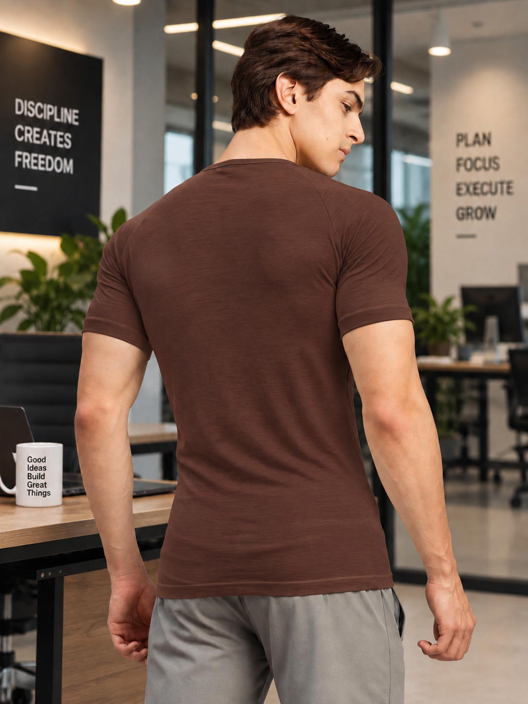 SLEEVE BUTTON HENLEY BROWN