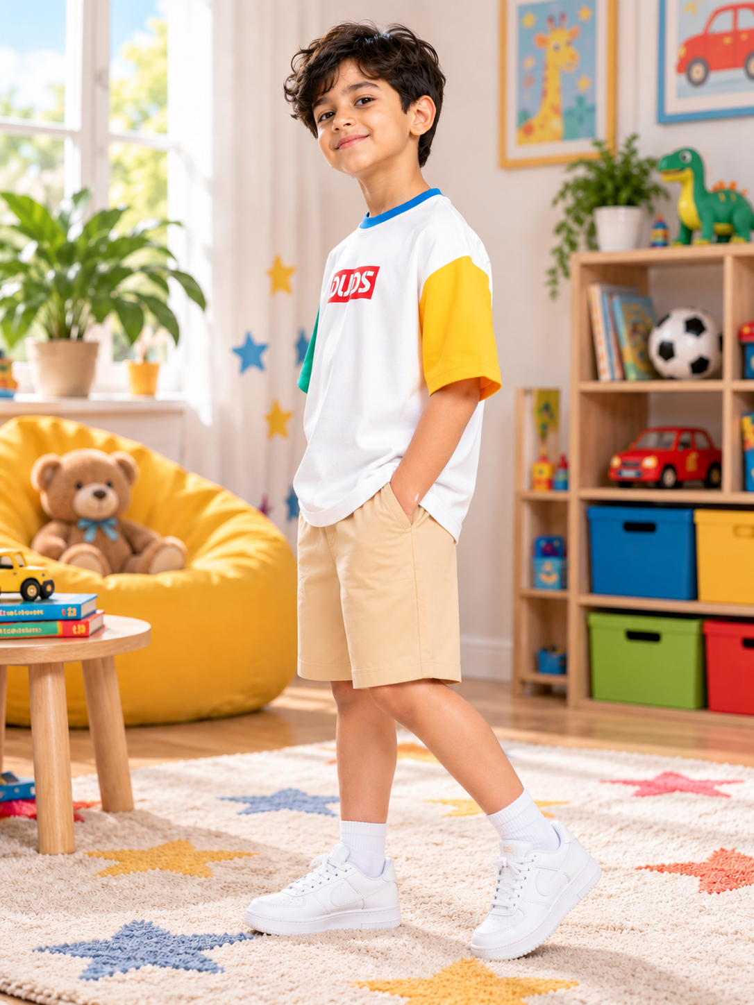 CHROMA COLOR BLOCKED OVERSIZED T-SHIRT FOR BOYS GIRLS OFF-WHITE