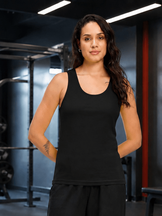 WOMEN EASY WEAR VEST GYM T-SHIRT BLACK