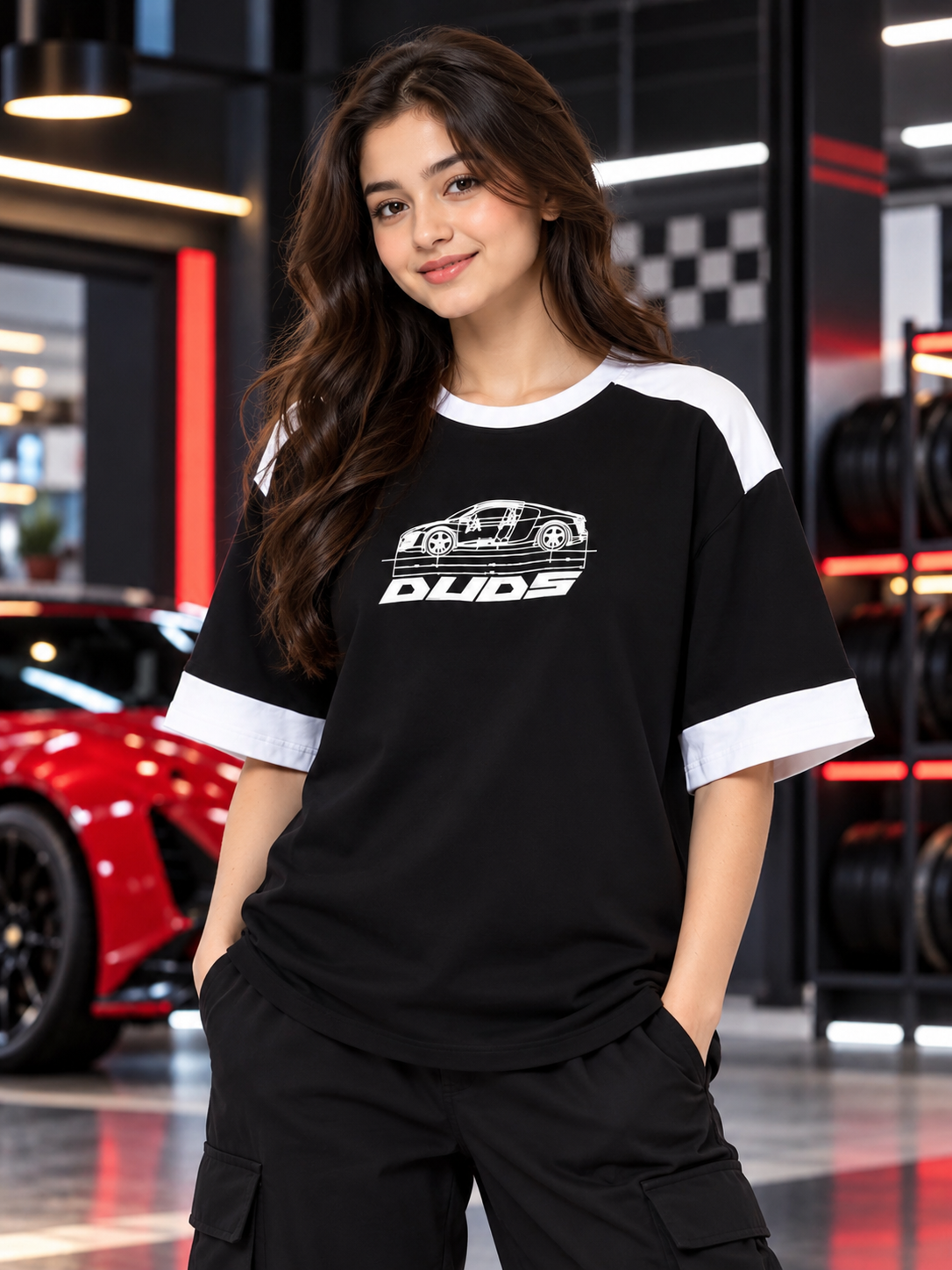 WOMEN AUDI R8 OVERSIZED T-SHIRT BLACK