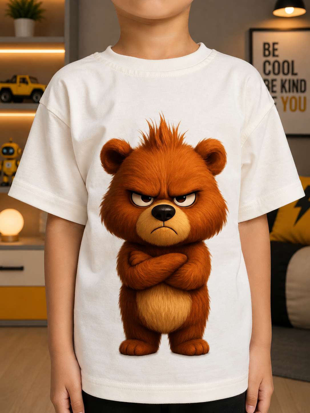 BEAR GRAPHIC CASUAL T-SHIRT FOR BOYS GIRLS WHITE