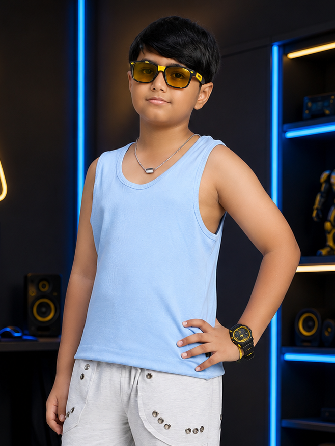EASY WEAR VEST T-SHIRT FOR BOYS GIRLS SKY BLUE