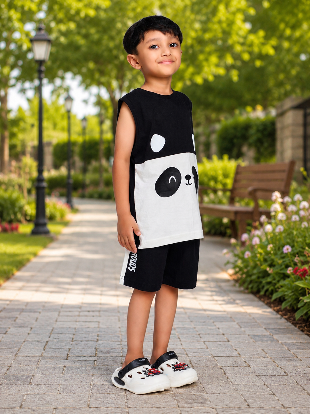 PANDA POP SLEEVELESS CO-ORD FOR BOYS GIRLS BLACK WHITE