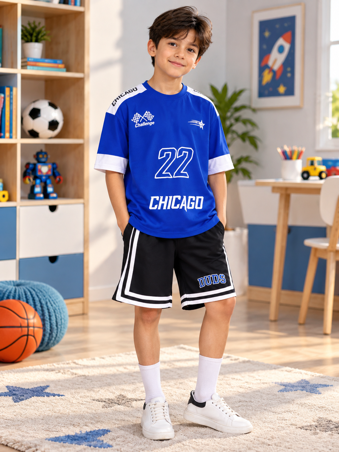 CHALLENGE OVER-SIZED T-SHIRT FOR BOYS GIRLS ROYAL BLUE