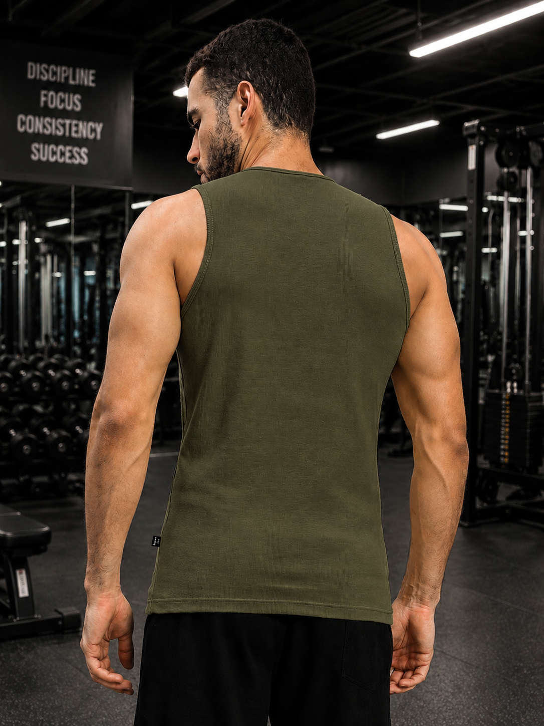 MUSCLE FIT BODYBUILDING GYM T-SHIRT OLIVE GREEN