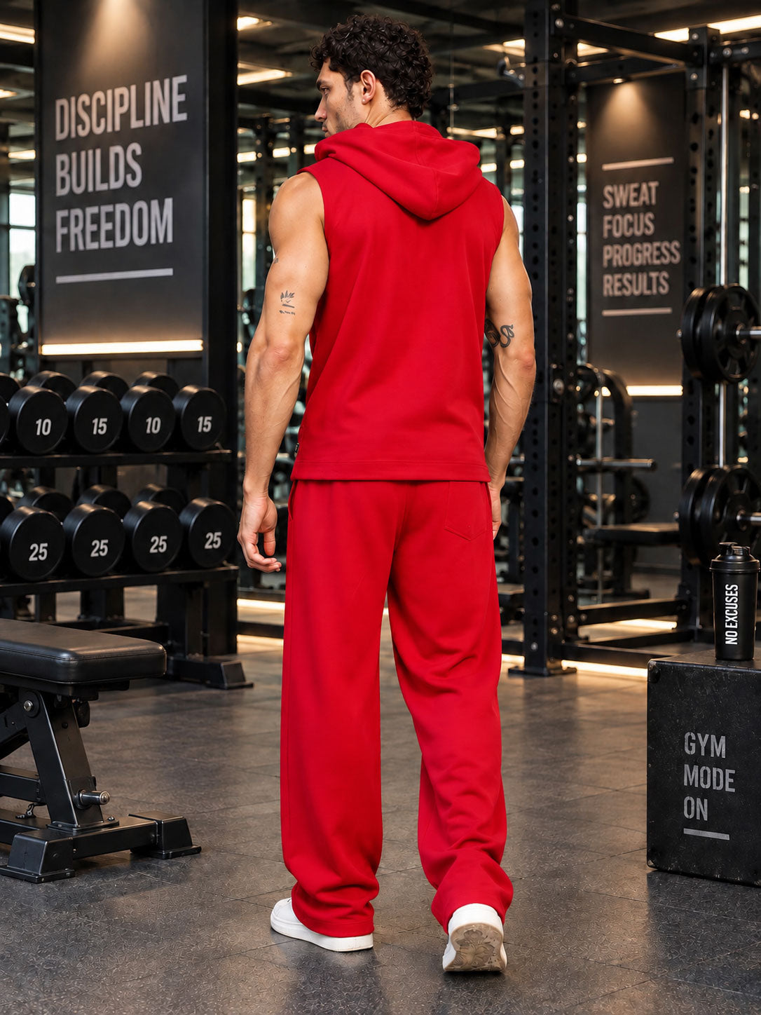 BUILDS FREEDOM SLEEVELESS HOODED CO-ORD RED