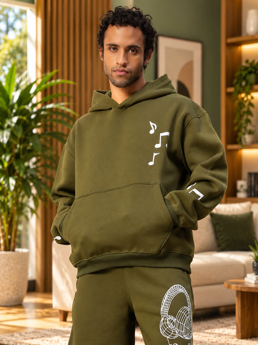 WEARDUDS FLEECE MUSIC GRAPHIC C0-SET OLIVE GREEN