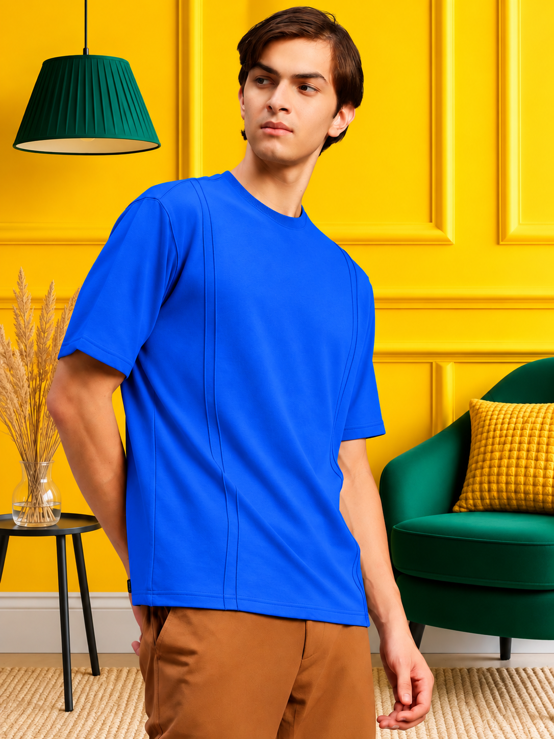 PANEL OVERSIZED CREW T-SHIRT BLUE