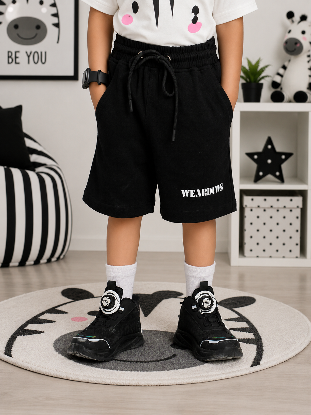 ZIPPY ZEBRA COOL SHORTS FOR BOYS GIRLS BLACK