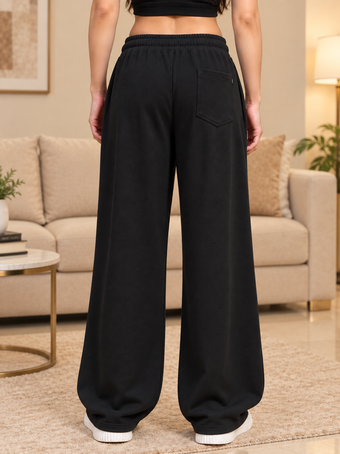 WOMEN DRAPE TAILORED FIT JOGGERS BLACK