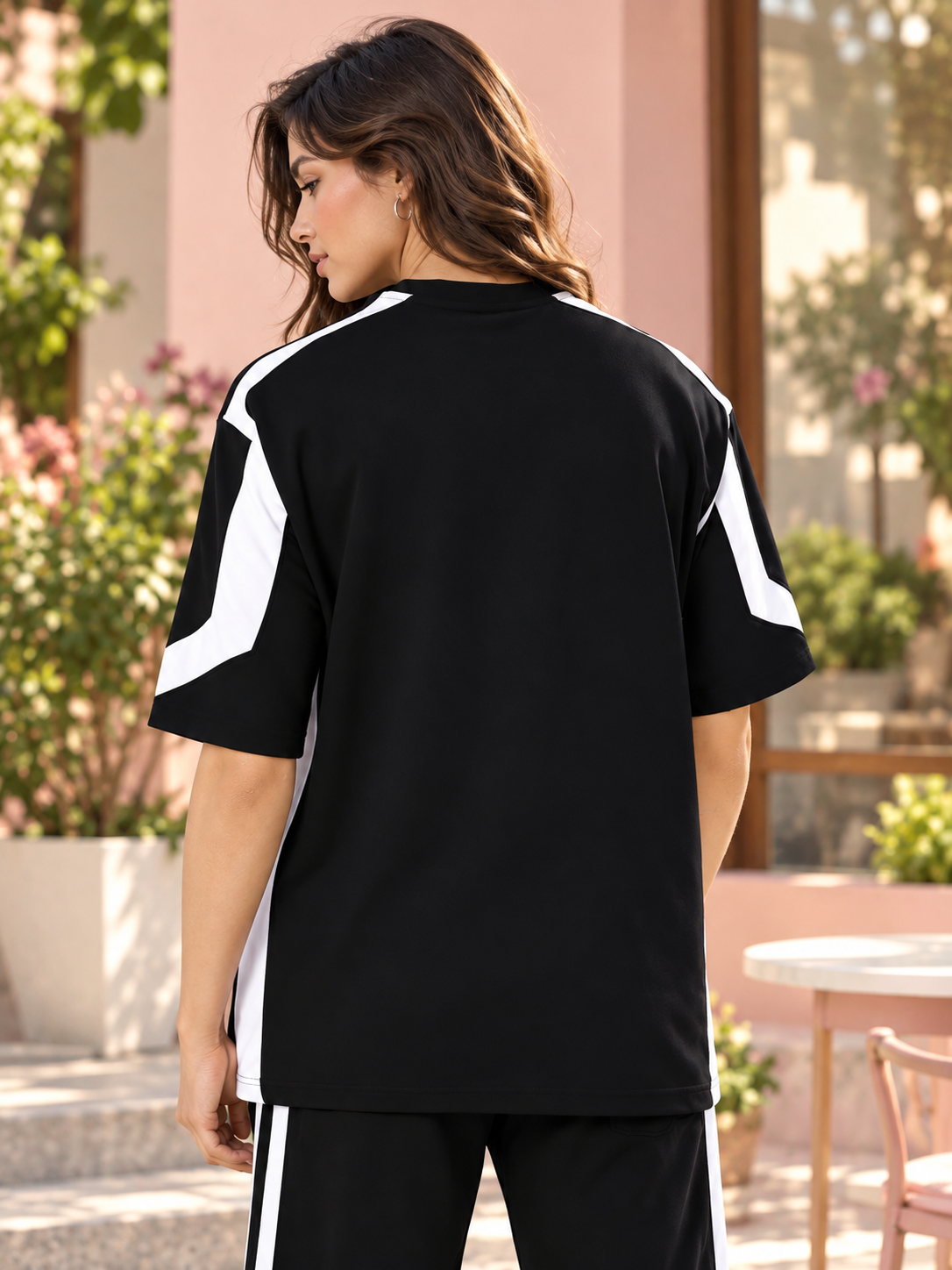 WOMEN RUGBY OVER-SIZED T-SHIRT BLACK WHITE