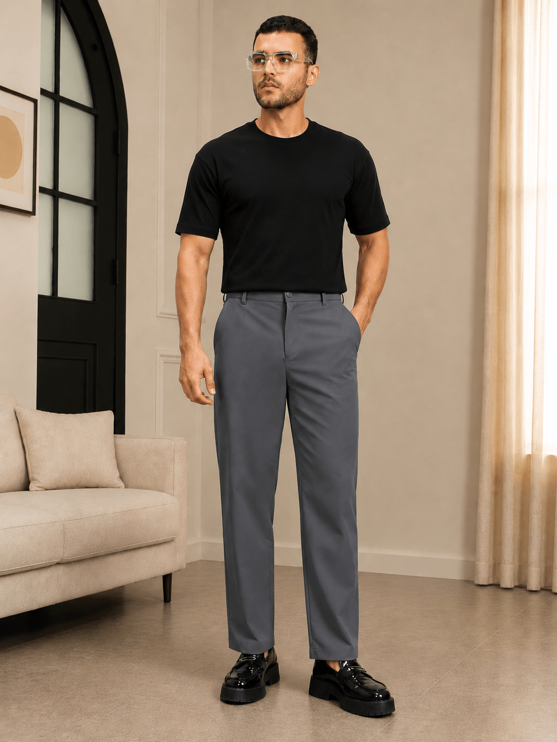 HIGH-FLEX TAILORED PANTS IN GREY