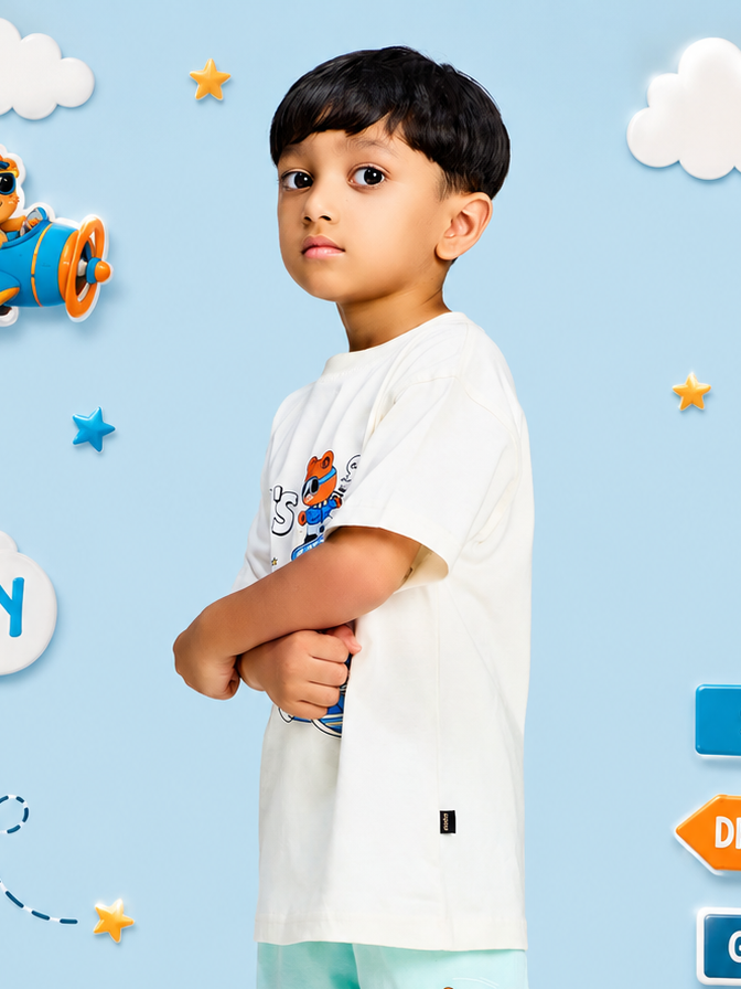 CARTOON BEAR T-SHIRT FOR BOYS GIRLS WHITE