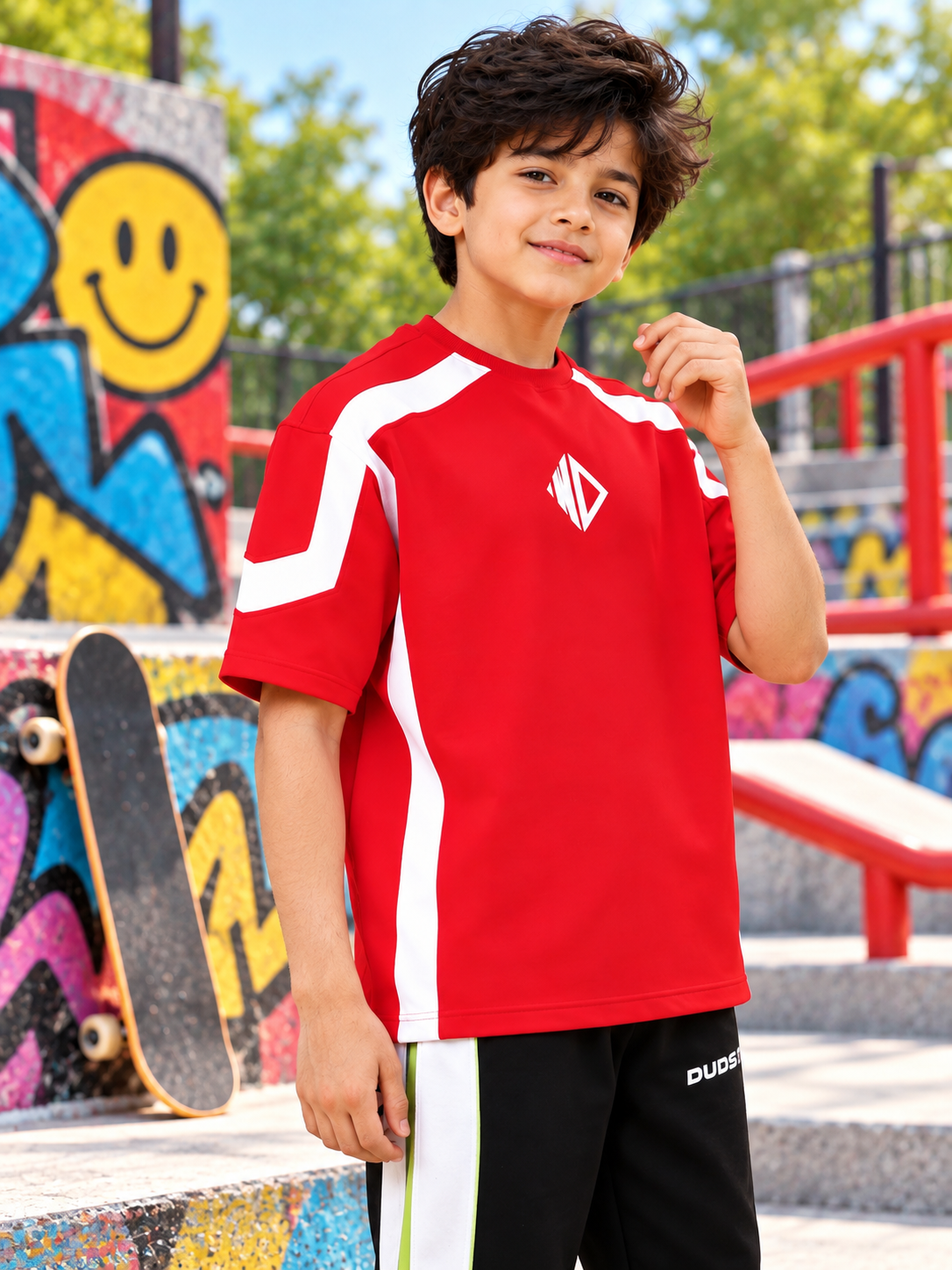 RUGBY OVER-SIZED T-SHIRT KIDS RED WHITE