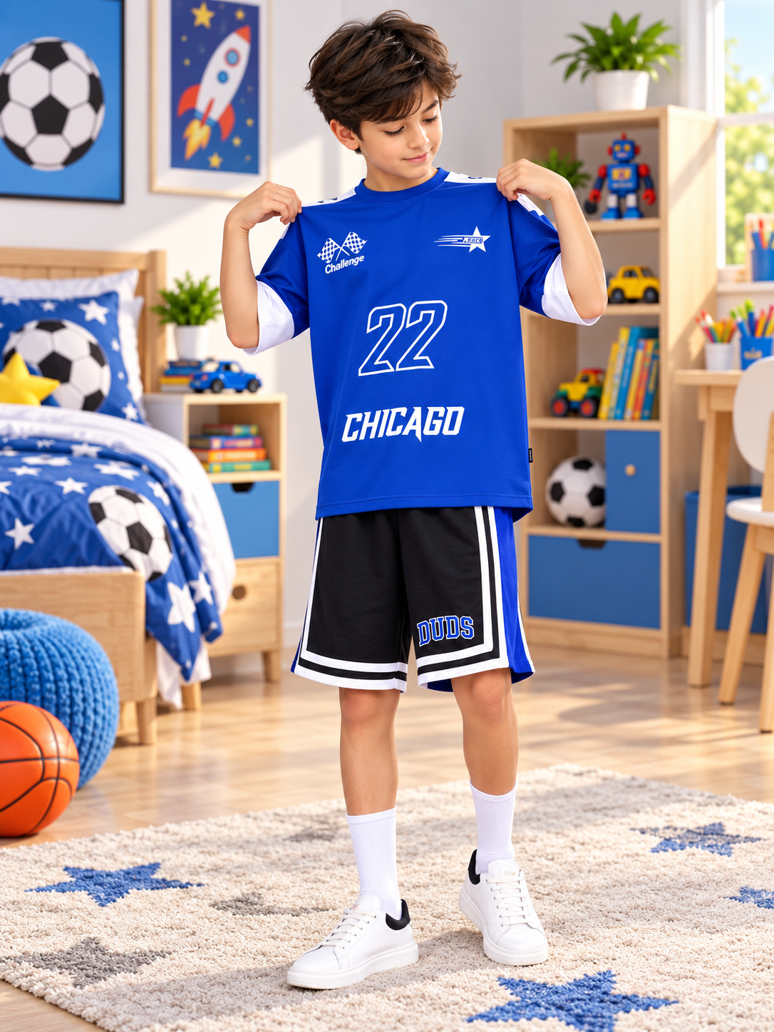 CHALLENGE OVER-SIZED T-SHIRT FOR BOYS GIRLS ROYAL BLUE