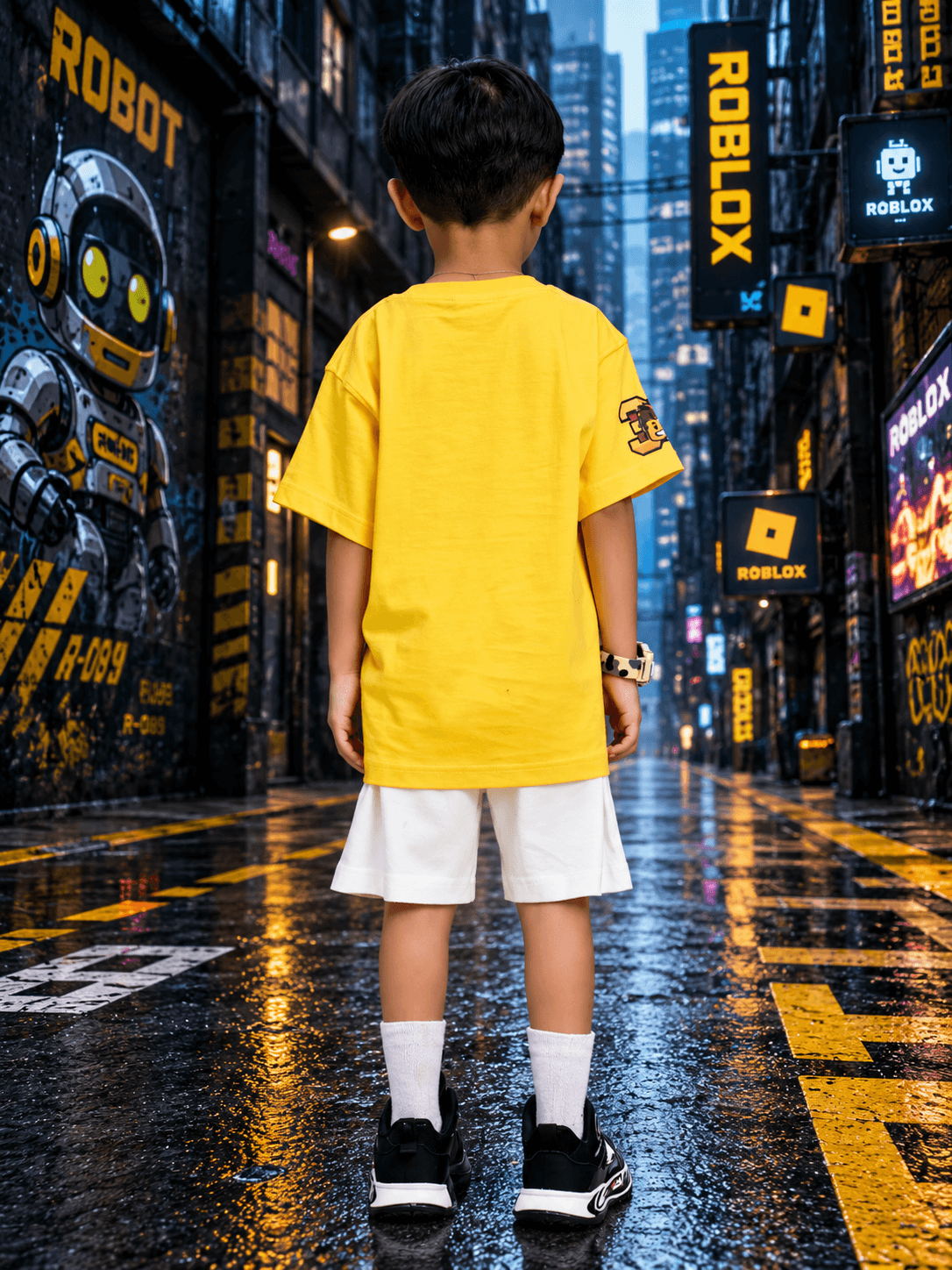 ROBLOX RUSH GRAPHIC CO-ORD SET FOR BOYS GIRLS YELLOW WHITE