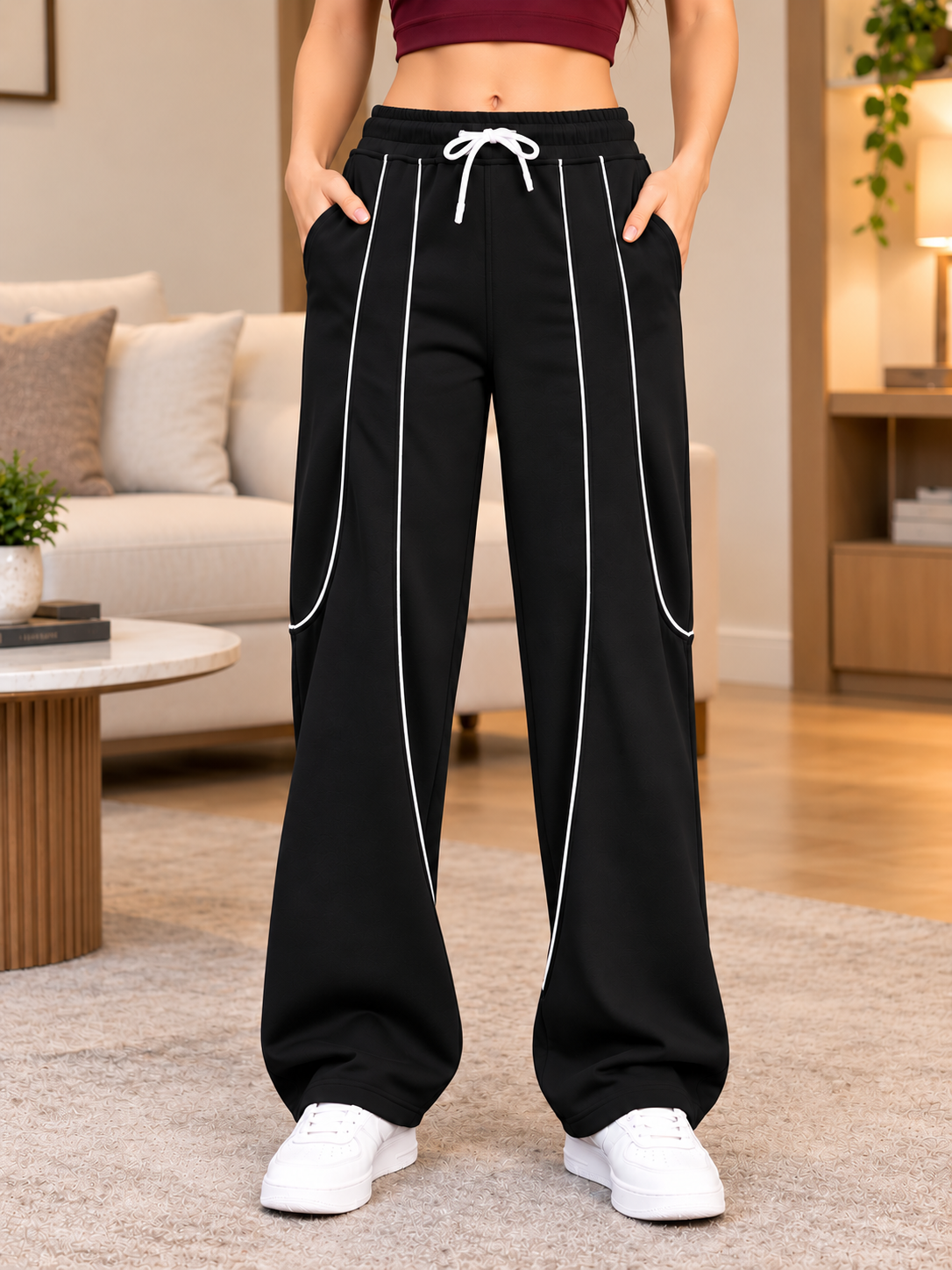 WOMEN DRAWSTRING FIT JOGGERS BLACK