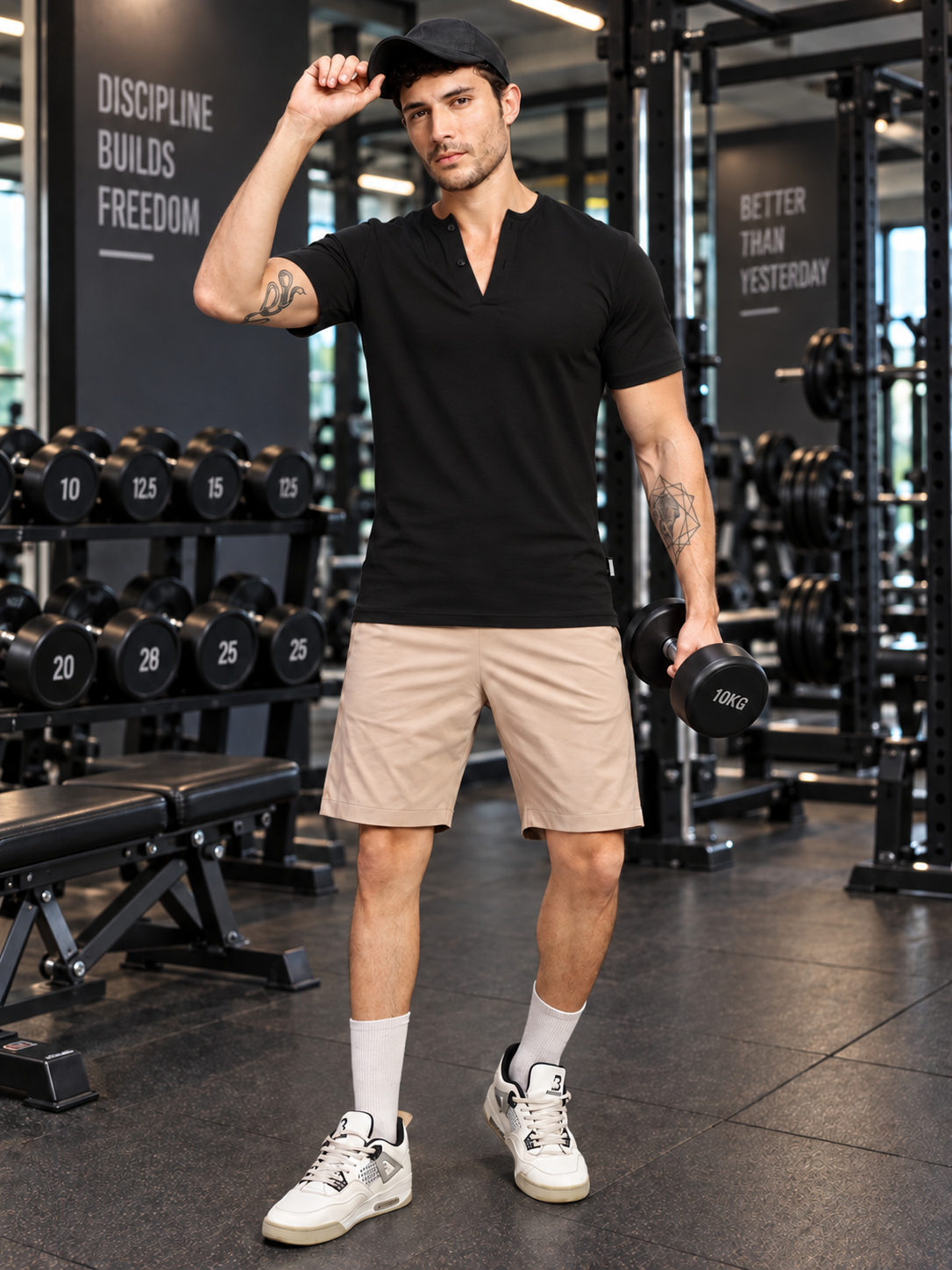 ATHLETIC HENLEY REGULAR FIT T-SHIRT BLACK