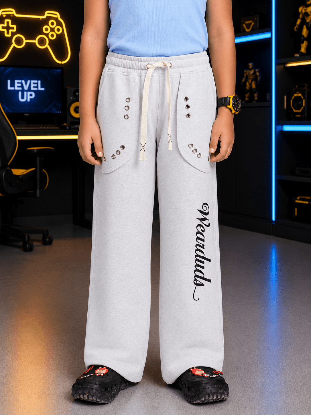SIGNATURE SCRIPT CO-ORD FOR BOYS GIRLS SKY BLUE MELANGE GREY