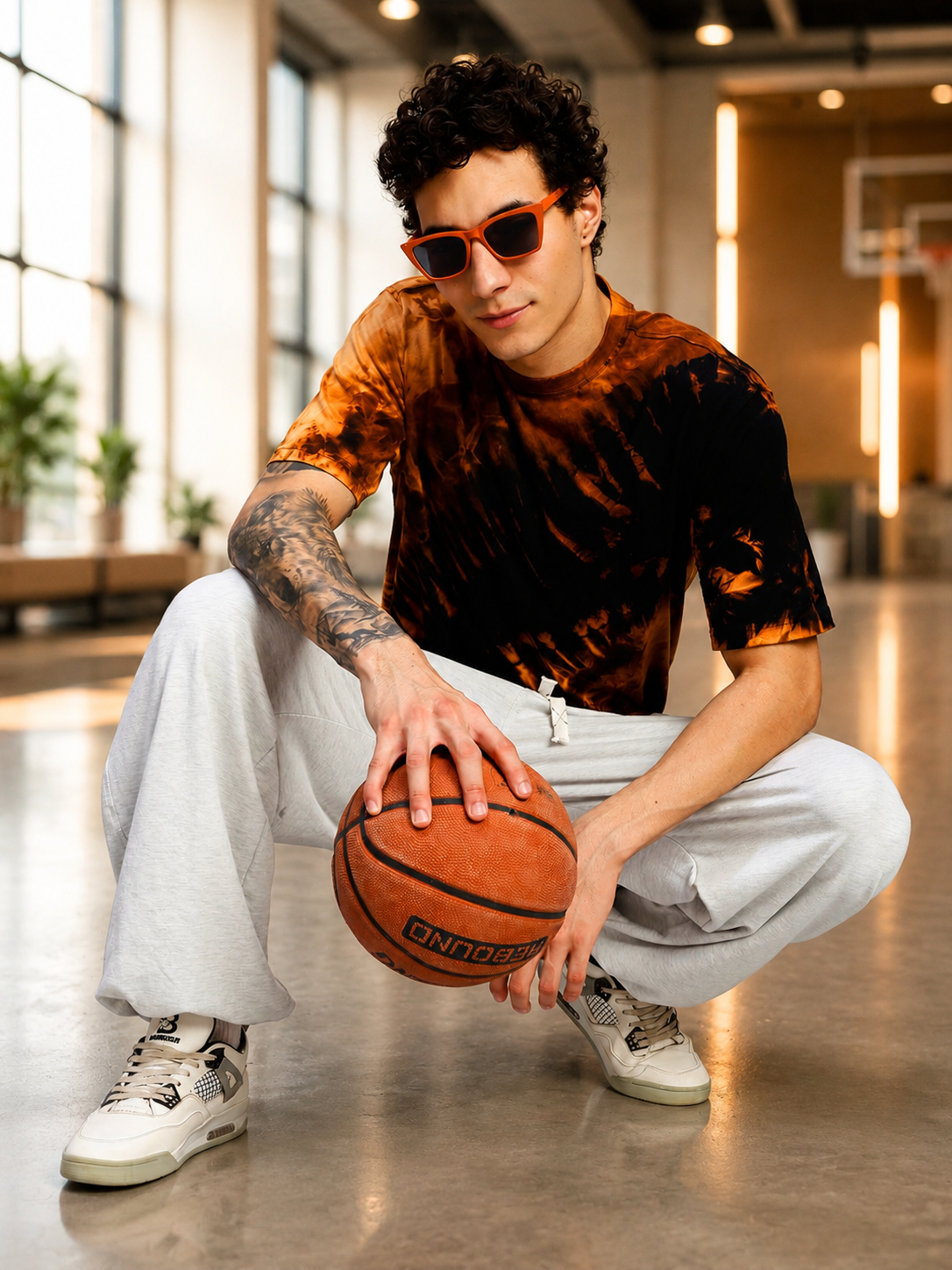 SOLAR TIE-DYE T-SHIRT BLACK FIRE ORANGE