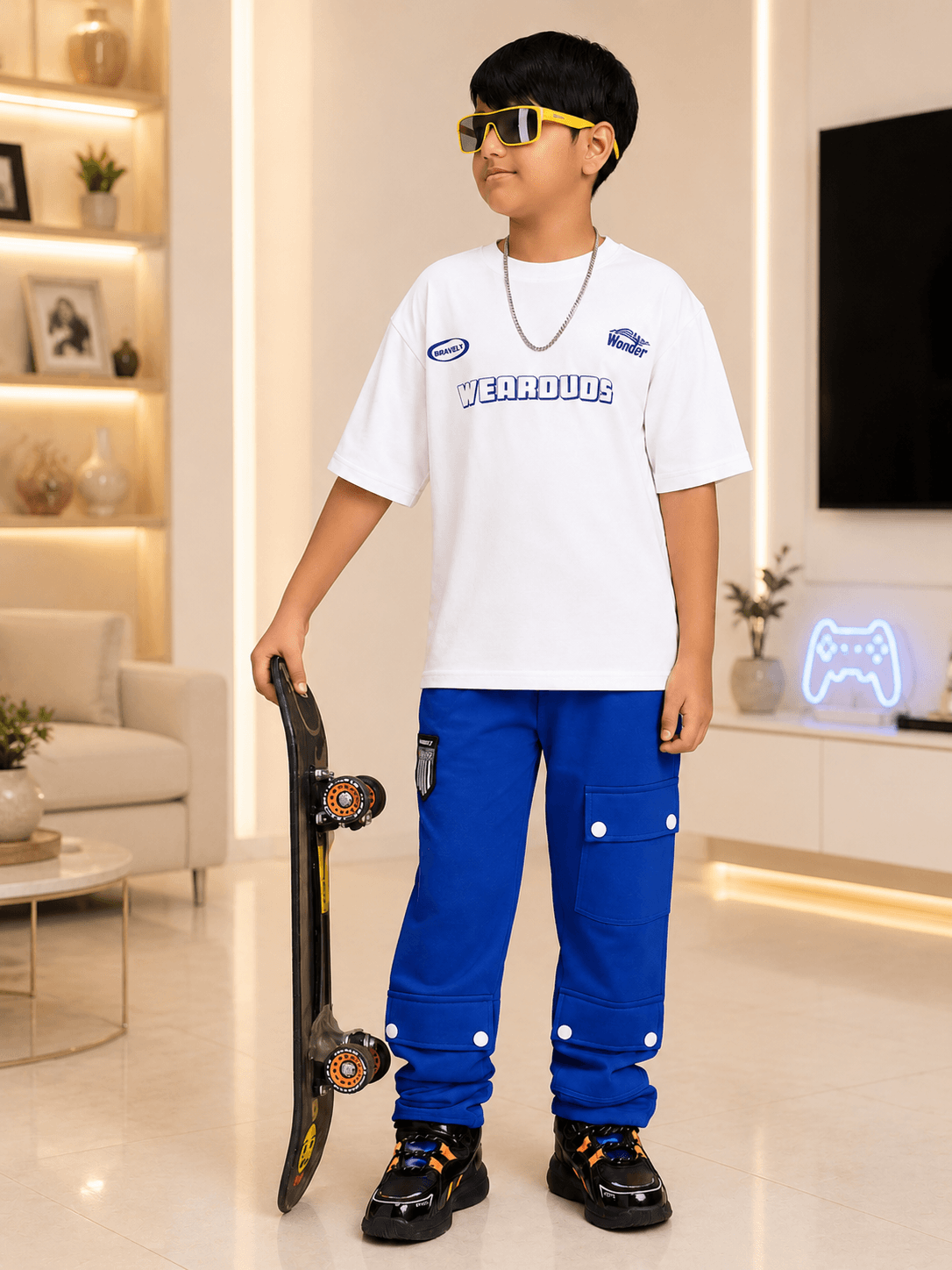 AWESOME FLAP POCKET BAGGY JOGGER FOR BOYS GIRLS BLUE
