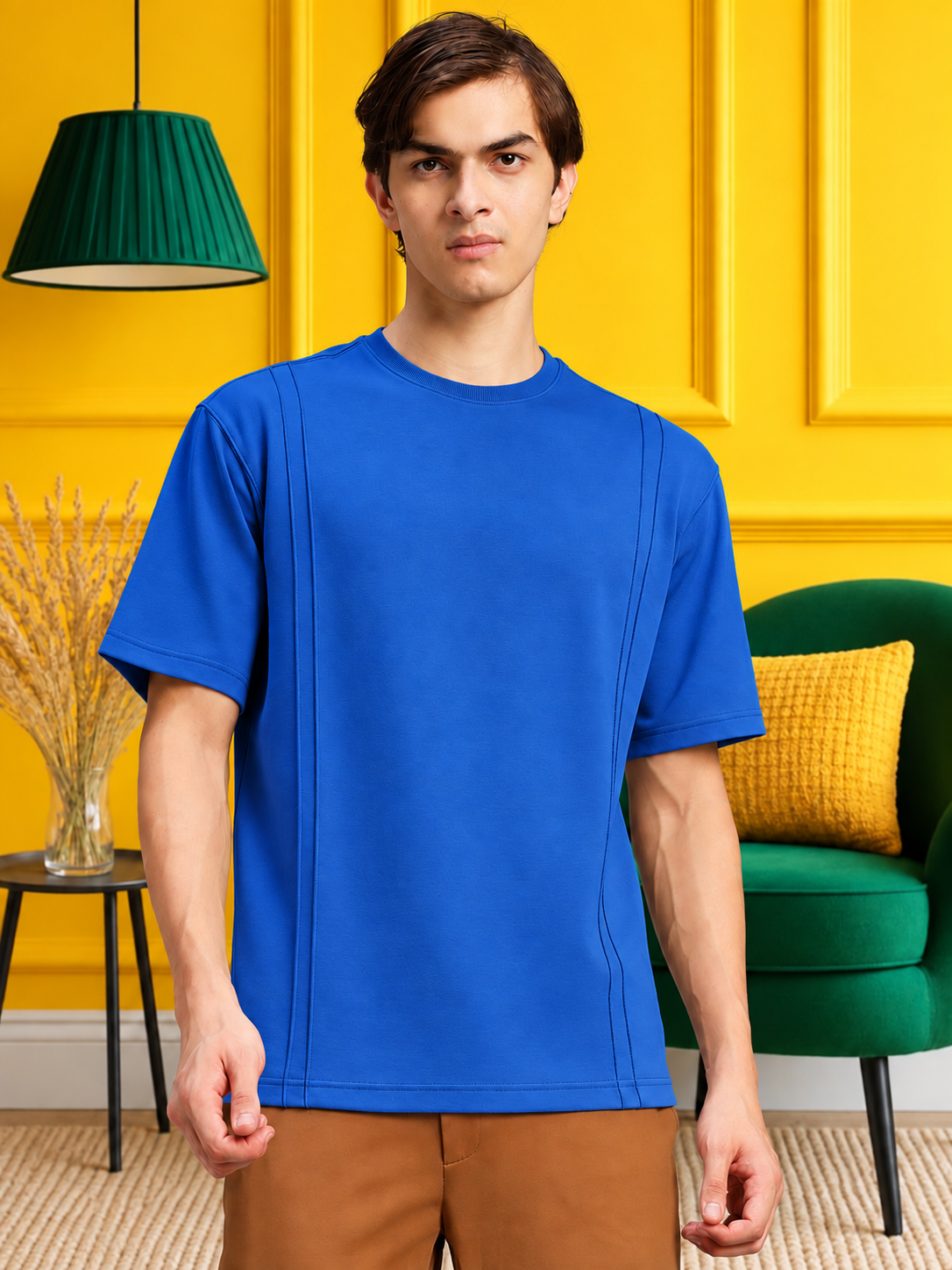 PANEL OVERSIZED CREW T-SHIRT BLUE