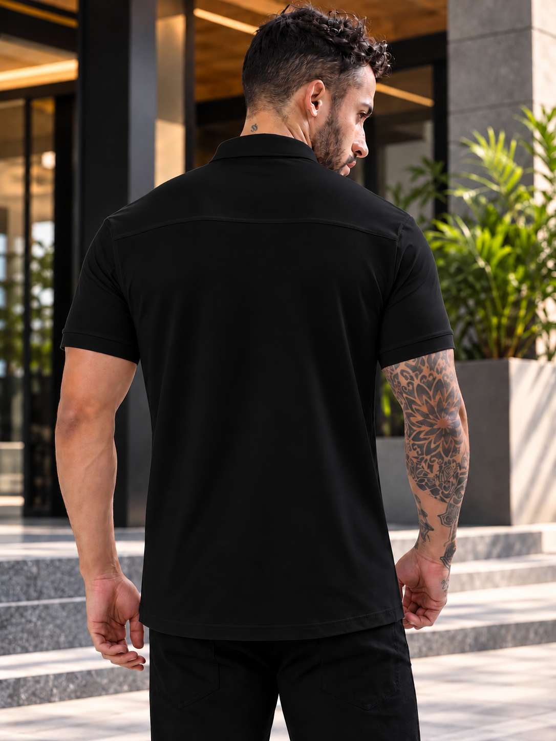NOIR BLACK HALF SLEEVES WRINKLE FREE SHIRT