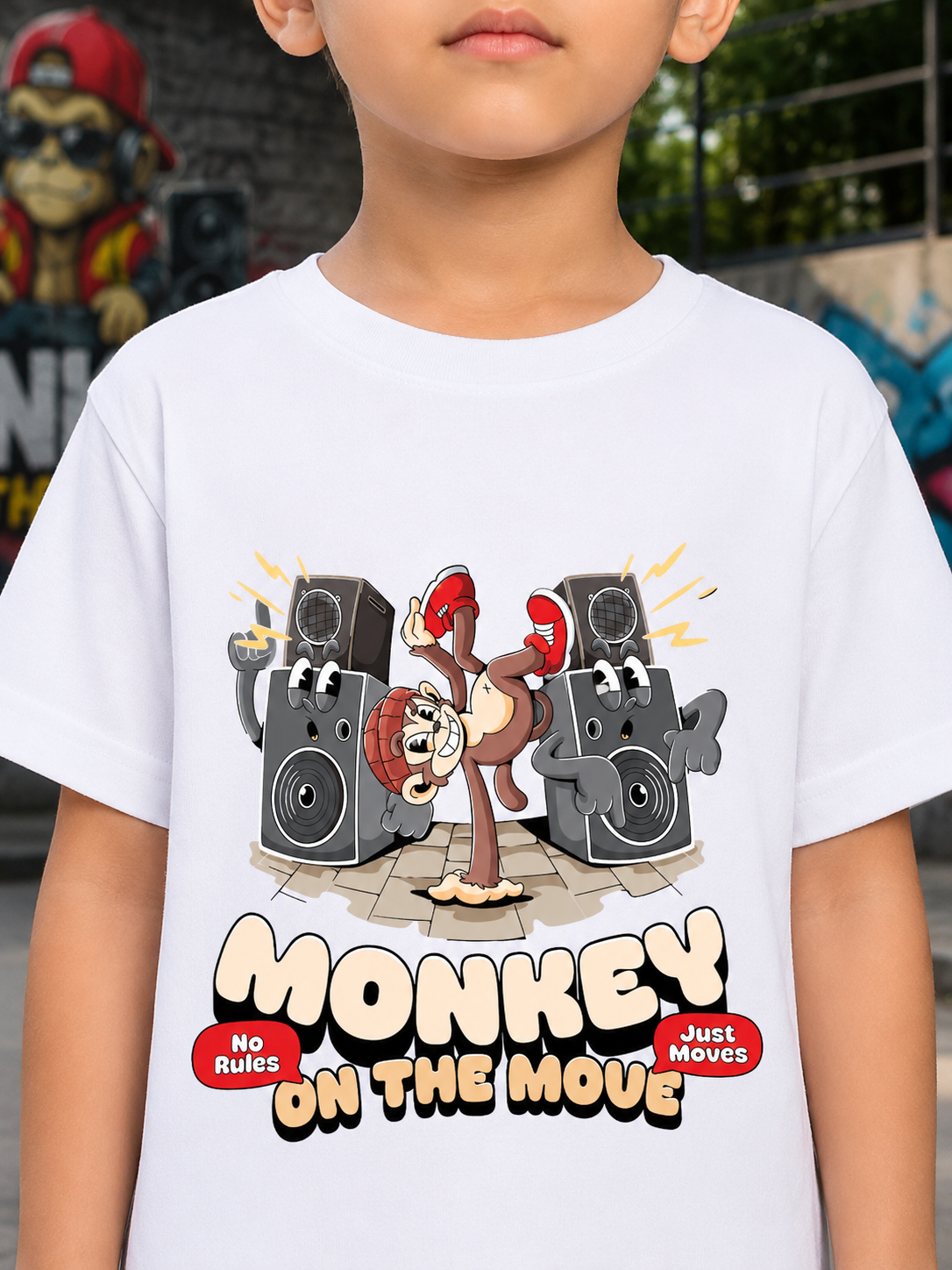 MONKEY BEATS GRAPHIC CO-ORD FOR BOYS GIRLS WHITE RED