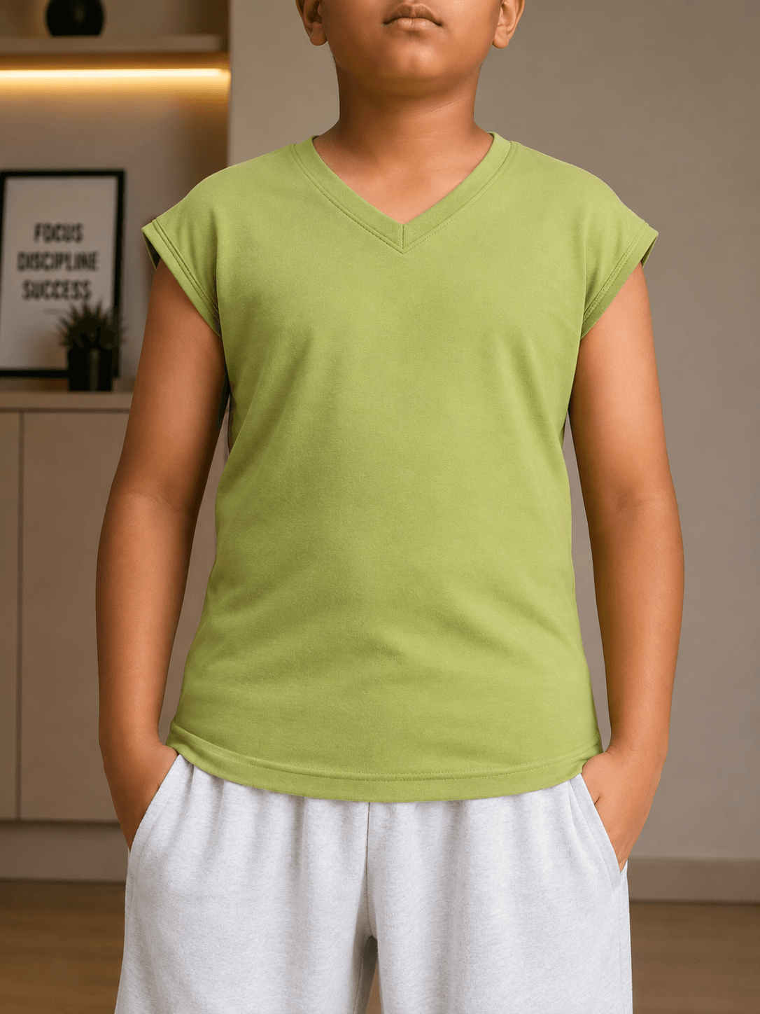 LEVELUP GAMER T-SHIRT FOR BOYS GIRLS GREEN worn by a child, showcasing vibrant color and casual style.