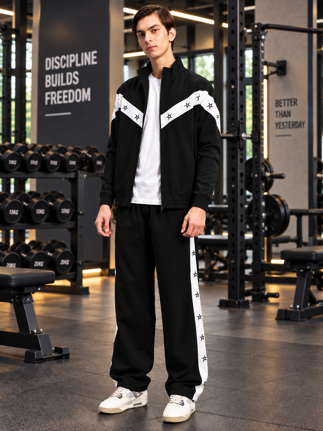 MATCHING LOOSE FIT ZIPPER JACKET BLACK WHITE