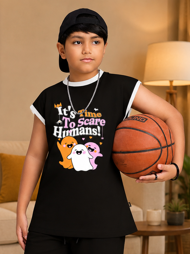 HALLOWEEN GRAPHIC PRINT T-SHIRT FOR BOYS GIRLS BLACK