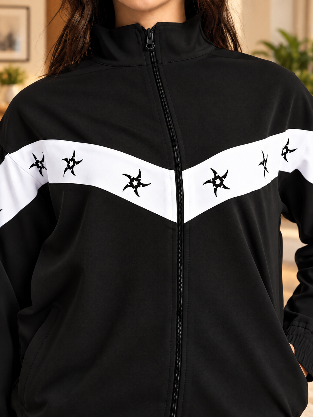 WOMEN MATCHING LOOSE RELAXED JOGGER BLACK WHITE