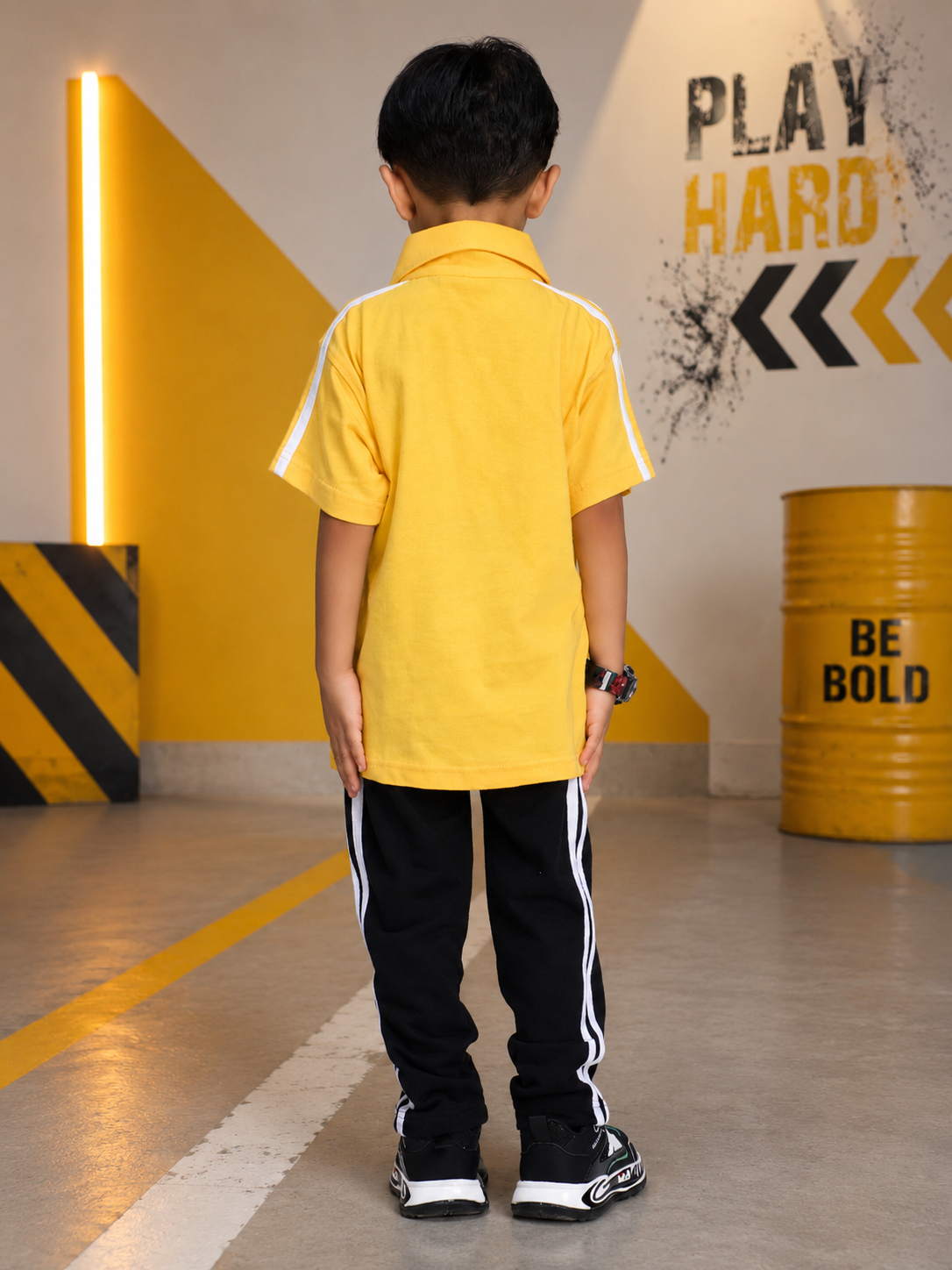 CHAMPION TRACK POLO CO-ORD FOR BOYS GIRLS YELLOW BLACK