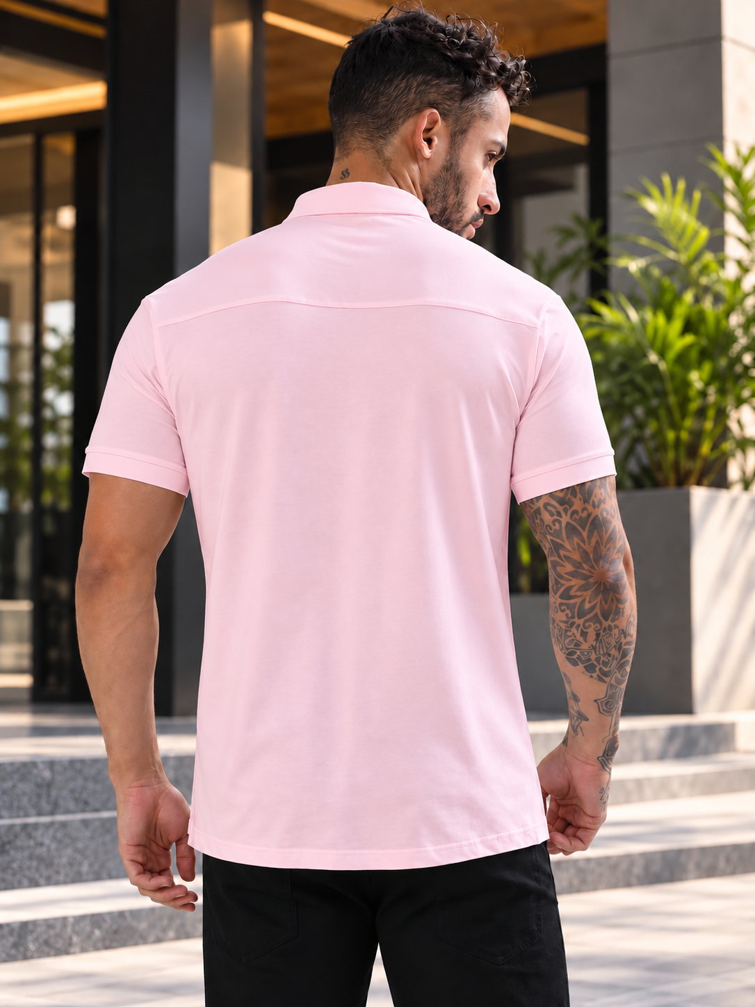 NOIR BLUSH PINK HALF SLEEVES STRETCHABLE SHIRT