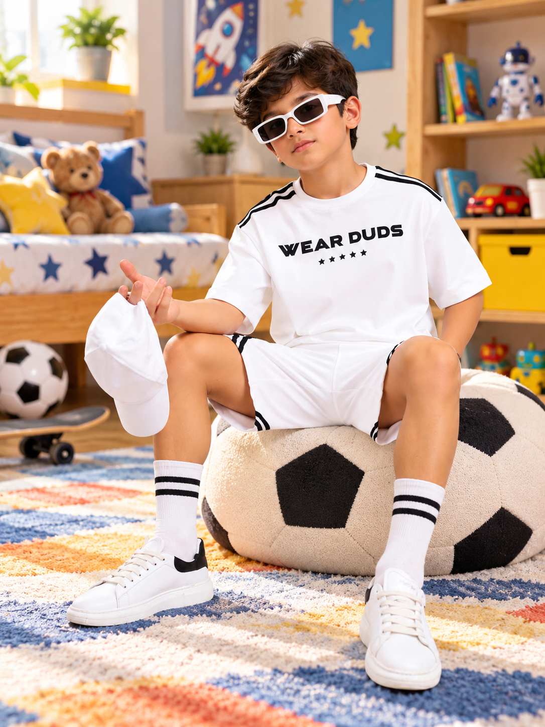 STAR JUMPER SHORTS FOR BOYS GIRLS WHITE
