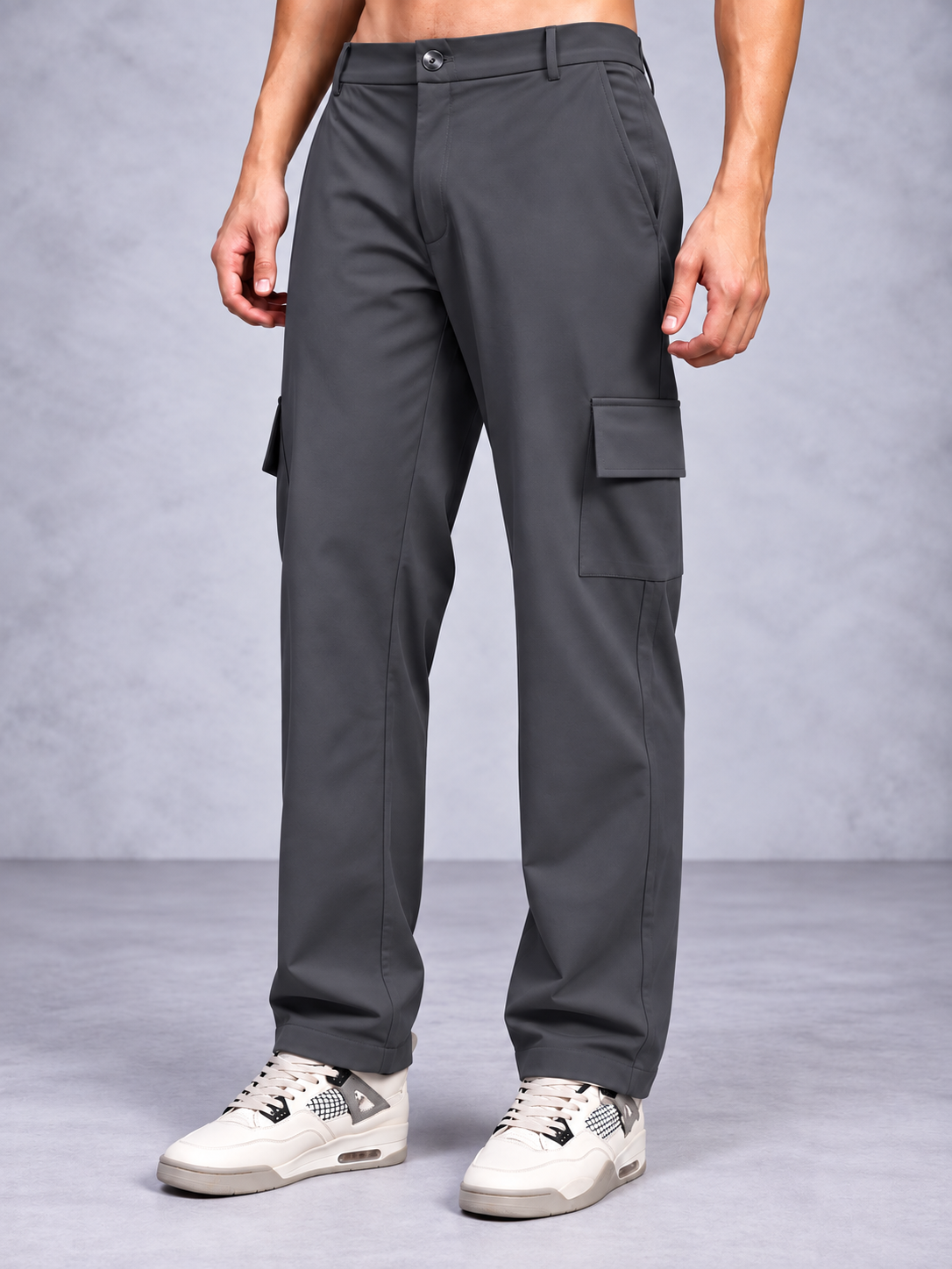 BELT LOOPS CARGO TROUSERS GREY