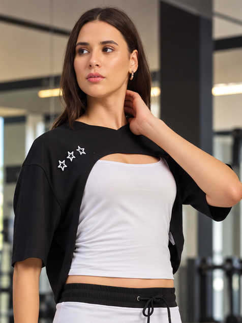 WOMEN'S NOCTURNE OVERSIZED CROPPED TOP BLACK WHITE
