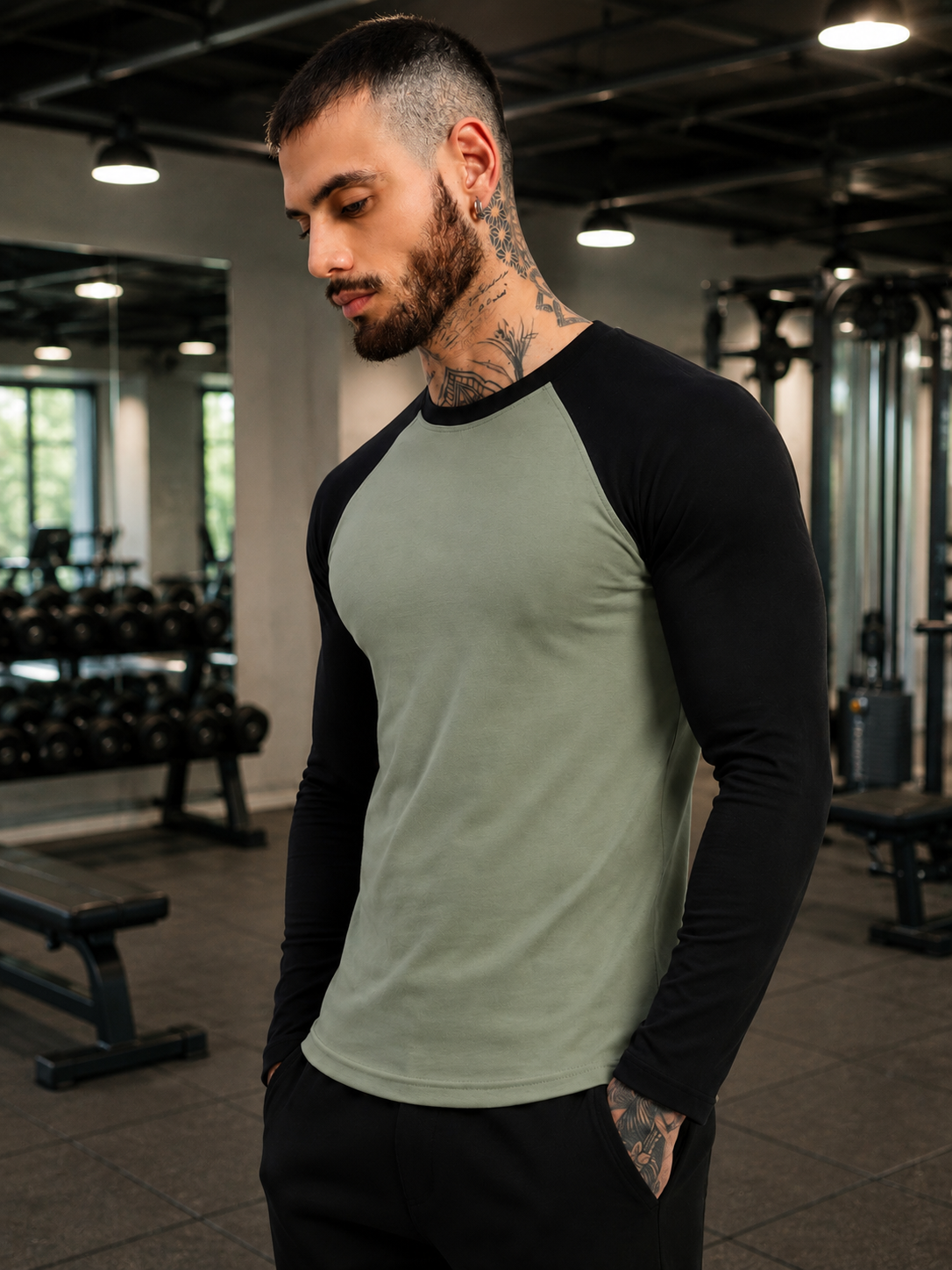 FITFLOW SLIM FIT SWEATSHIRT SAGE GREEN BLACK
