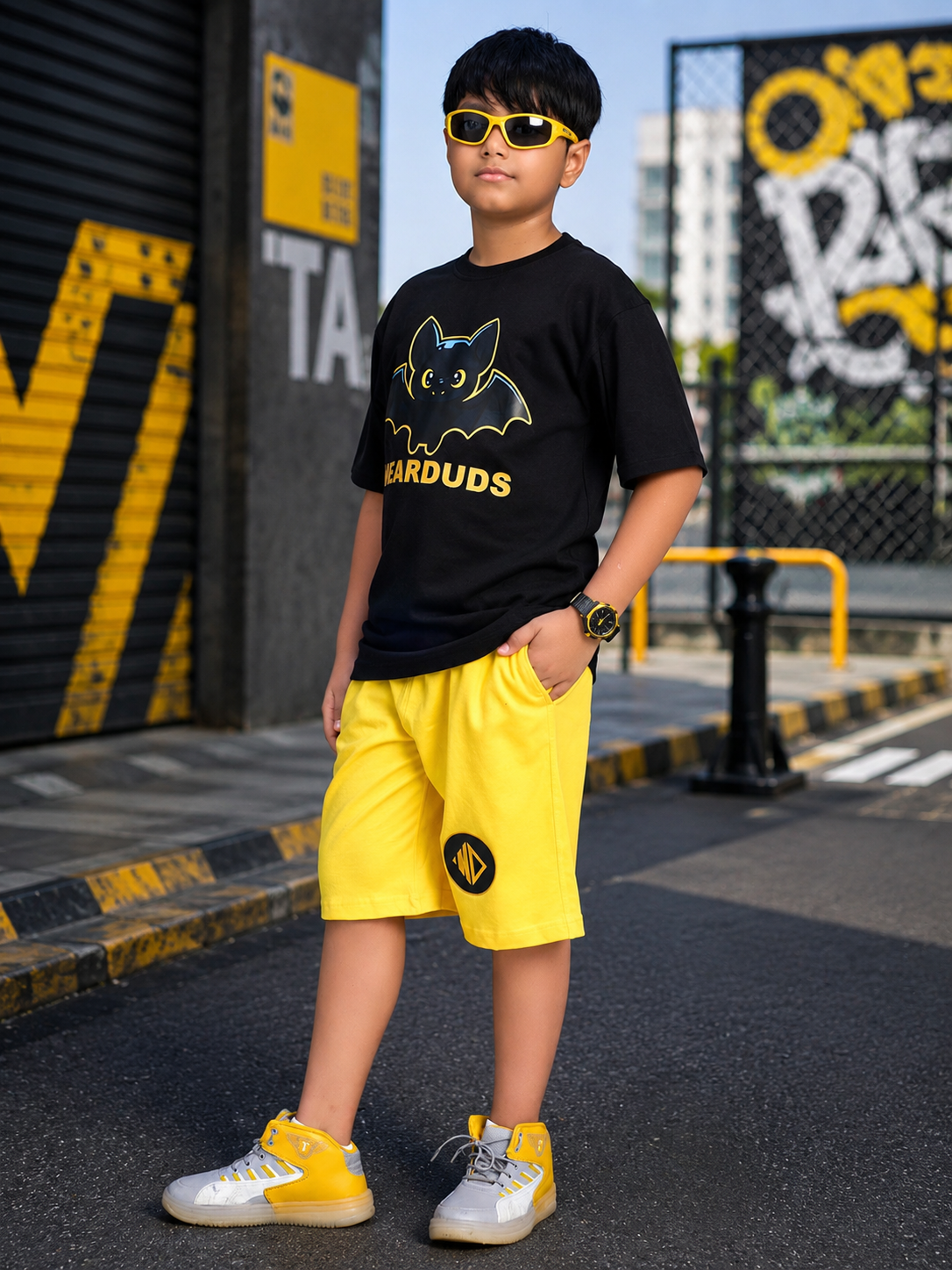 MIDNIGHT BAT CO-ORD FOR BOYS GIRLS BLACK YELLOW