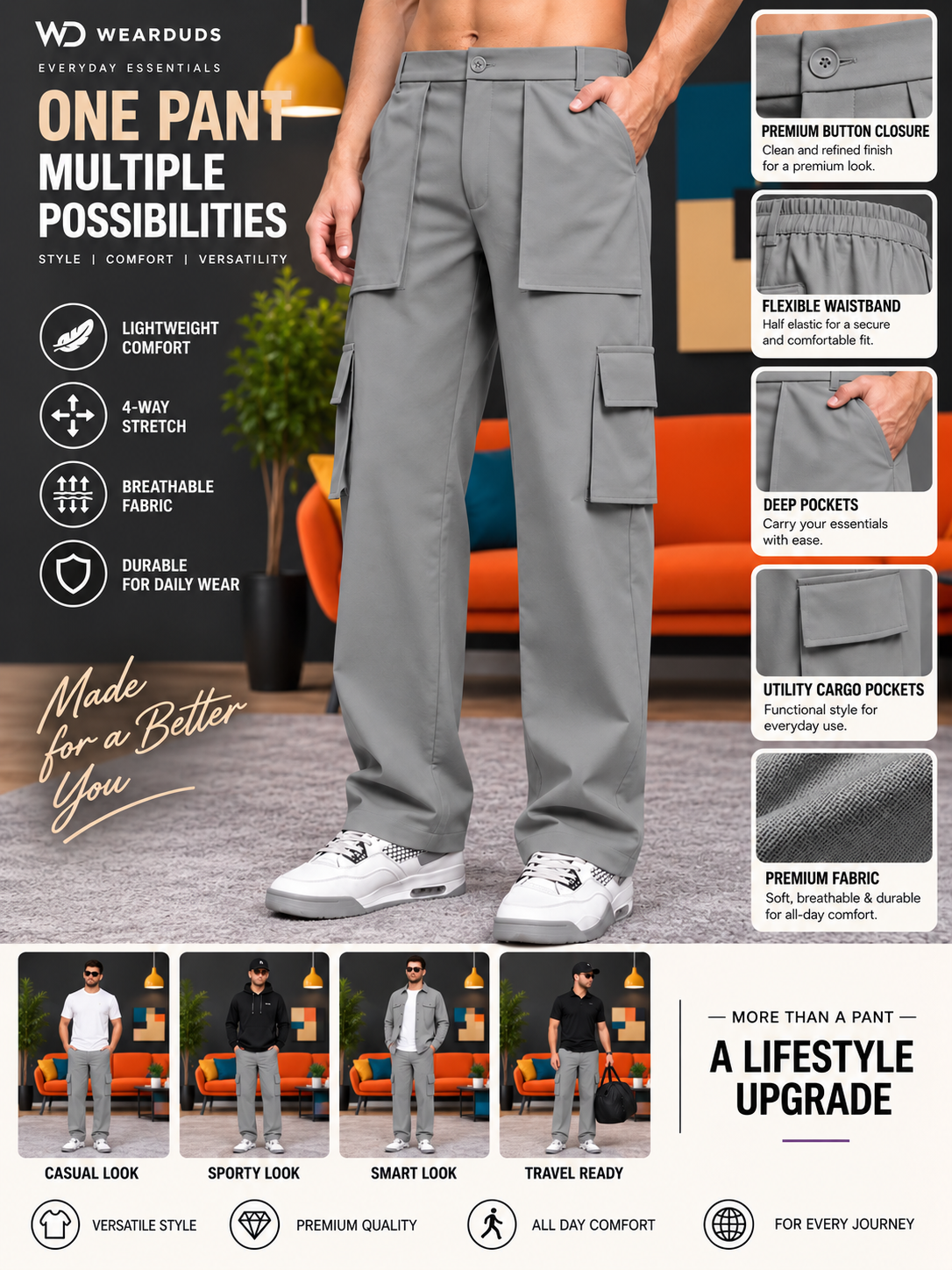 URBAN STREETWEAR OVERSIZED CARGO GREY